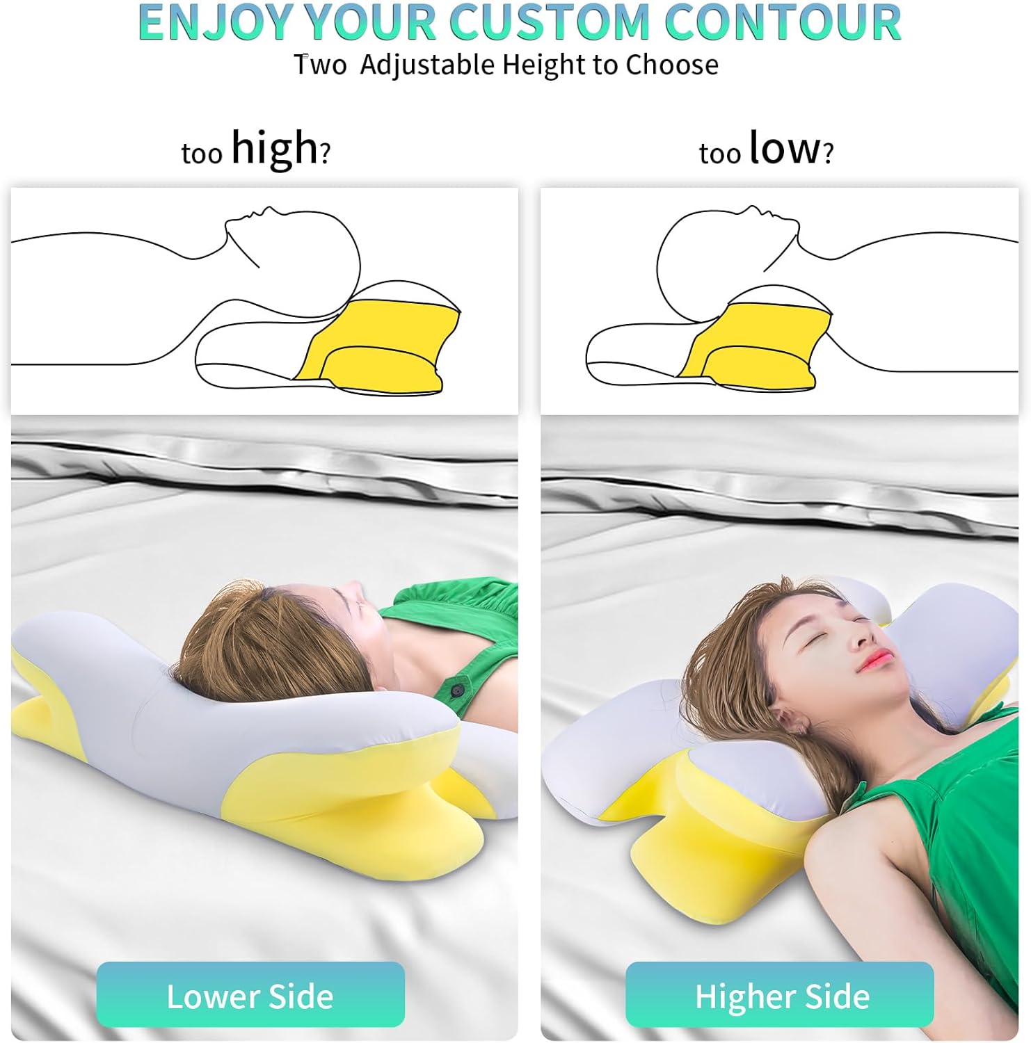 Almohada cervical para el cuello, almohada ortopédica ergonómica de contorno para aliviar el dolor de cuello y hombros con funda de almohada de