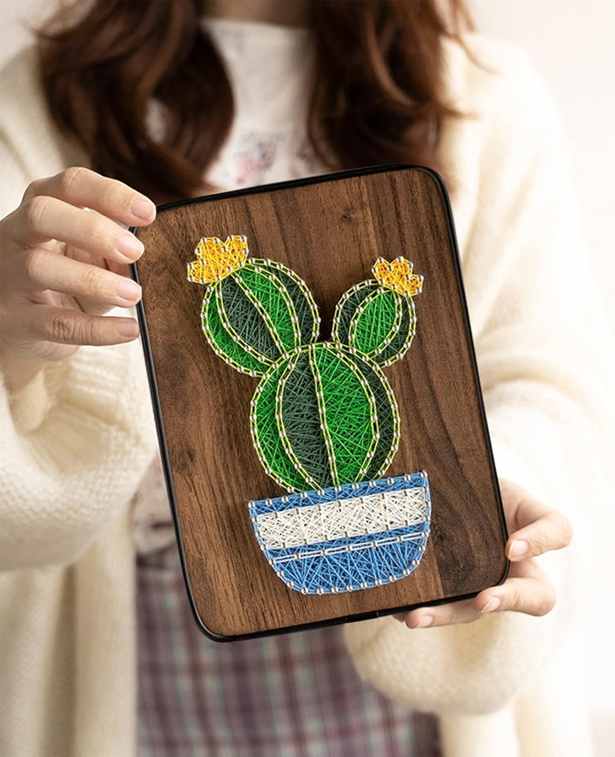 BAZIMA Kit de arte de cuerda para principiantes, kit de manualidades de cactus en maceta, regalo único, kit de manualidades para vacaciones, cactus