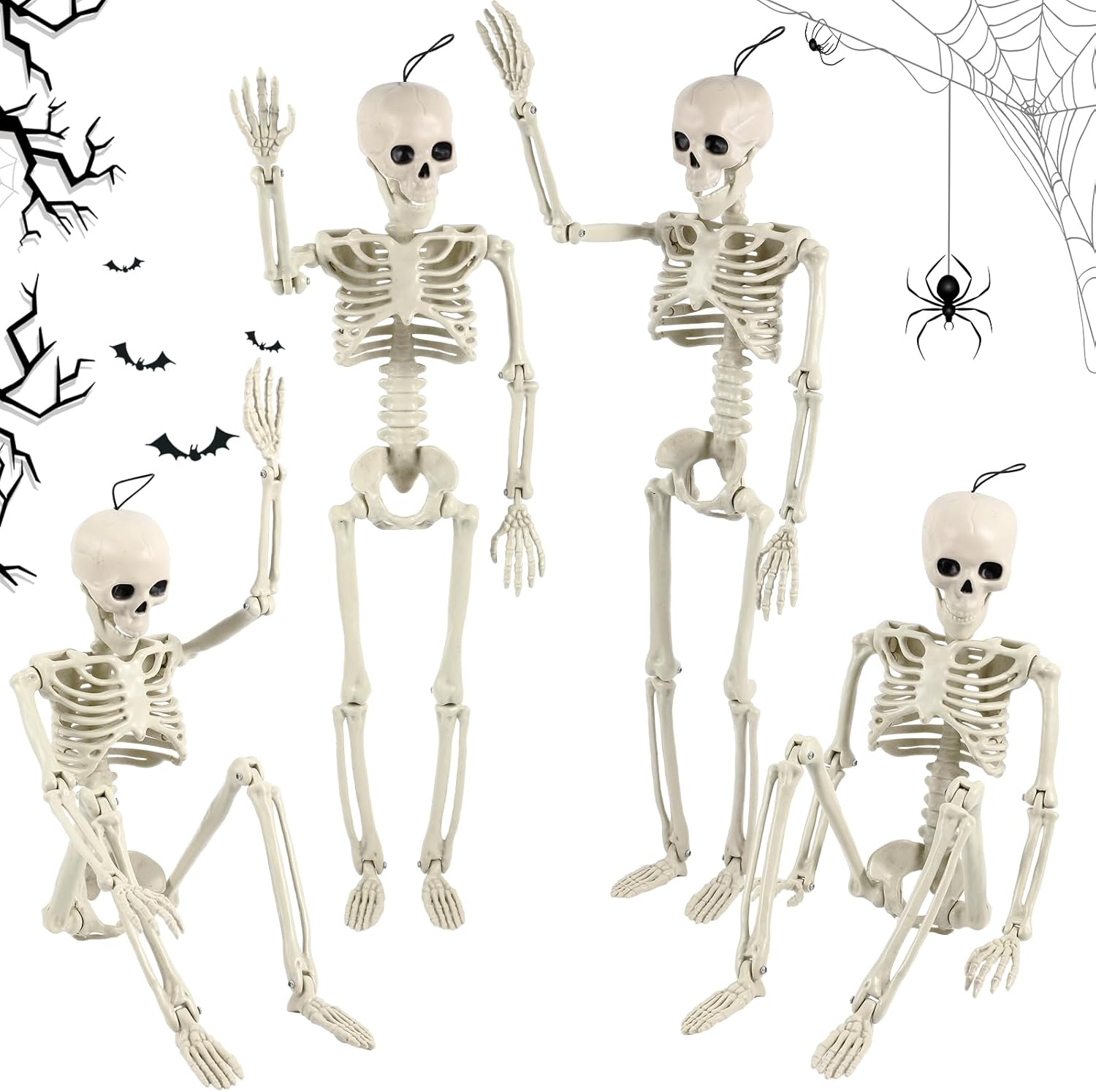 4 piezas de esqueleto de Halloween decoración de esqueleto posable tamaño completo esqueleto de Halloween esqueleto de plástico con articulaciones