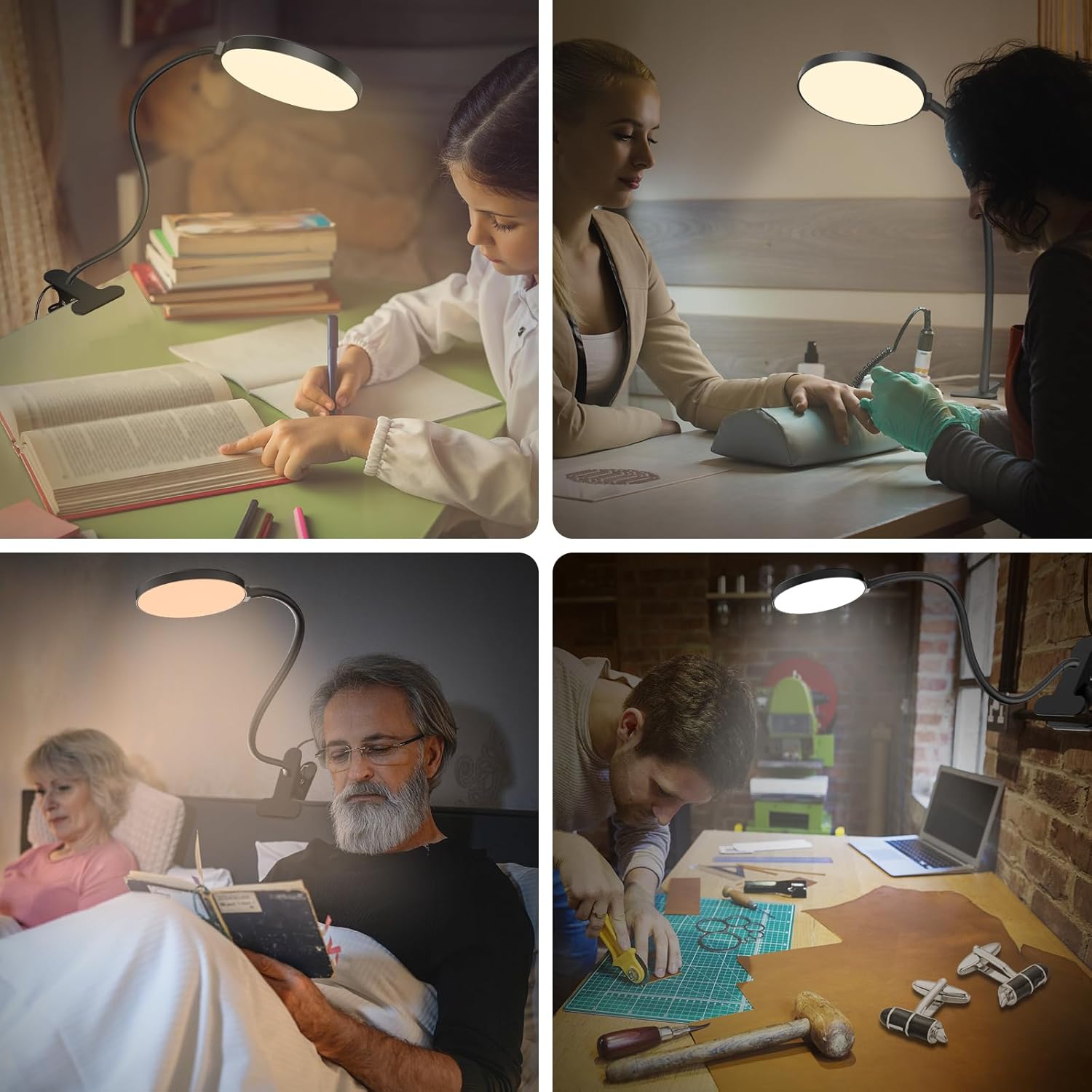 iFalarila 2024 – Lámpara de escritorio LED mejorada con clip atenuador de 1H y luz nocturna RA95 regulable, cuello de cisne, flexible, adaptador