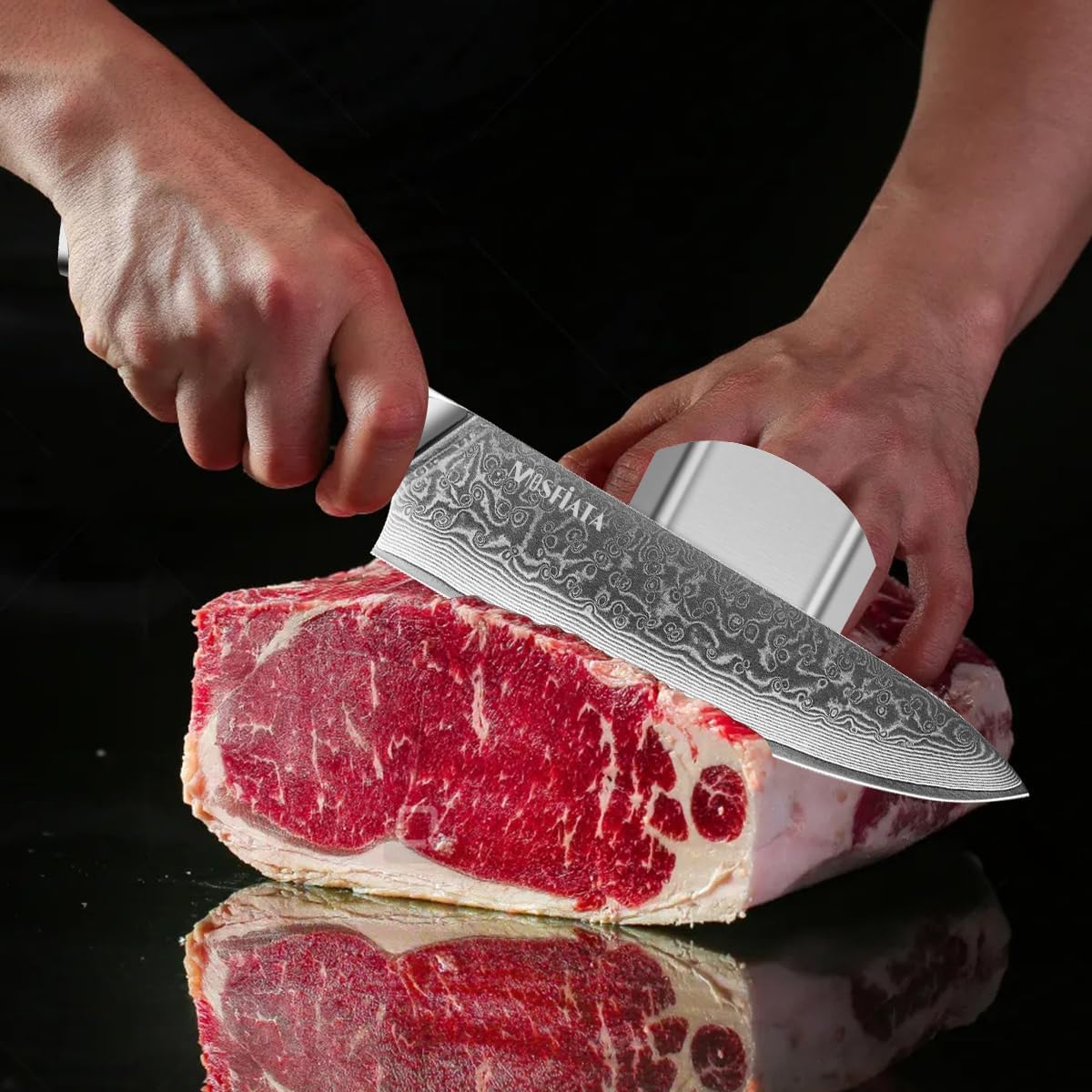 MOSFiATA Juego de cuchillos de chef profesional de Damasco, 3 piezas, cuchillo de chef de 8 pulgadas, cuchillo Santoku de 7 pulgadas y cuchillo