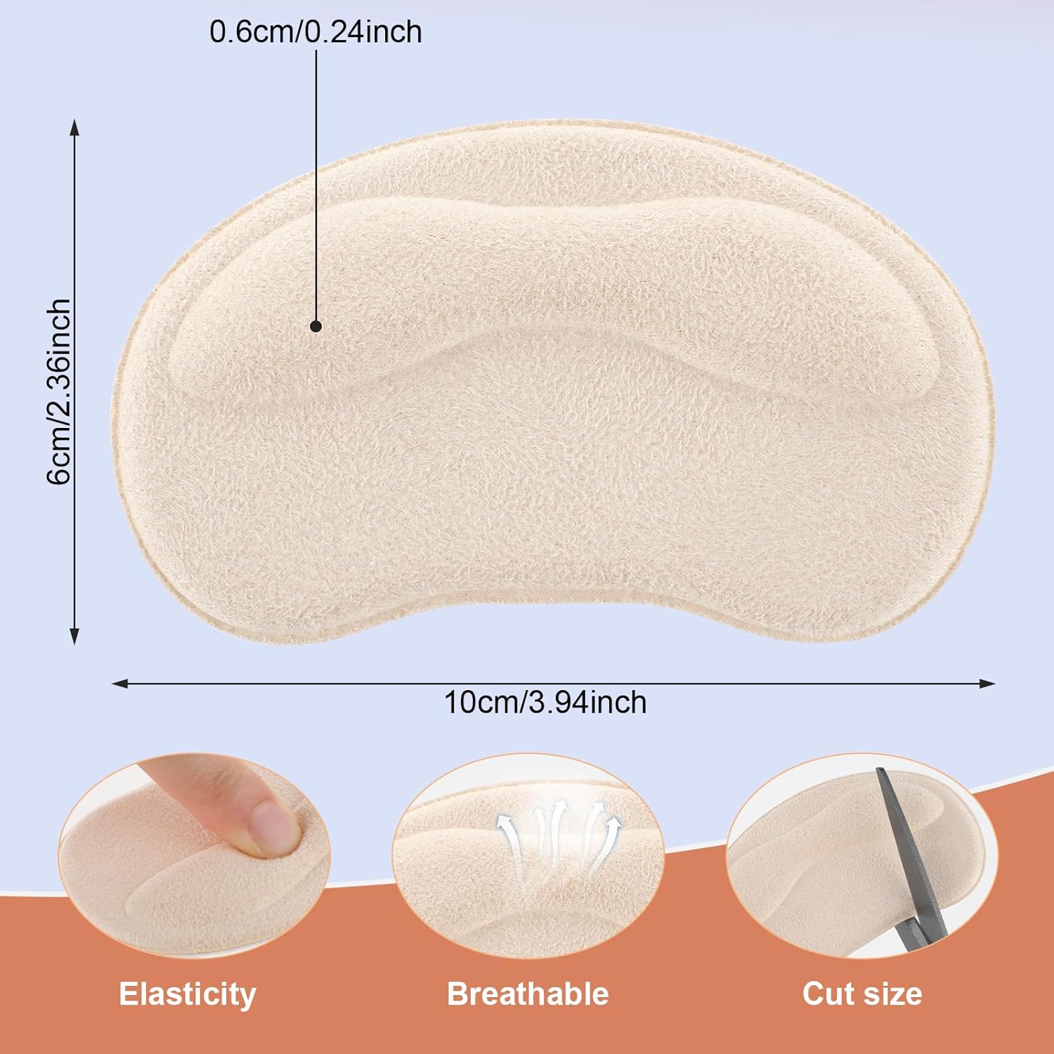 Sibba 2 pares de almohadillas para el talón, insertos autoadhesivos para botas y zapatos sueltos demasiado grandes, protectores de talón
