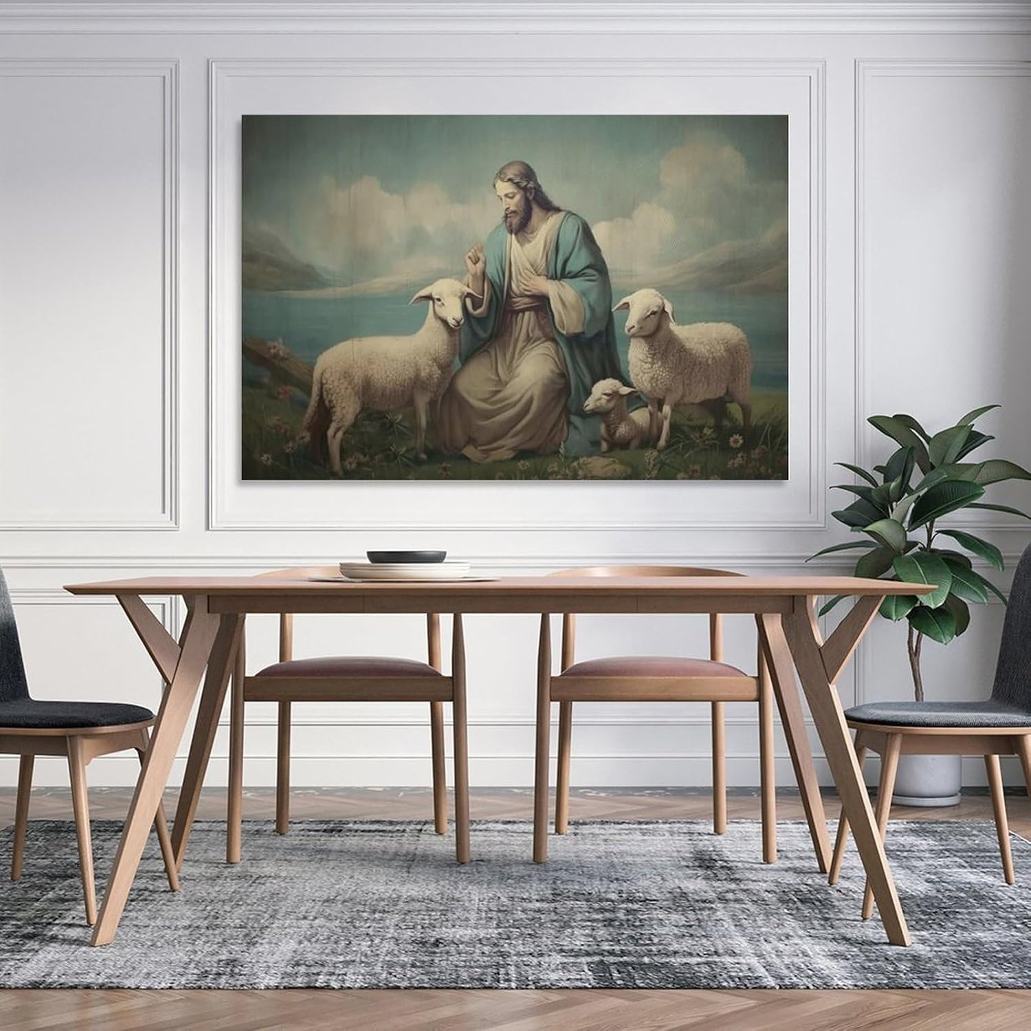 Arte De Pared Retro Para Dormitorio, Jesús Y Cordero, Carteles De Jesucristo, Decoración De Habitaci Póster Pintura Decorativa Lienzo Póster de