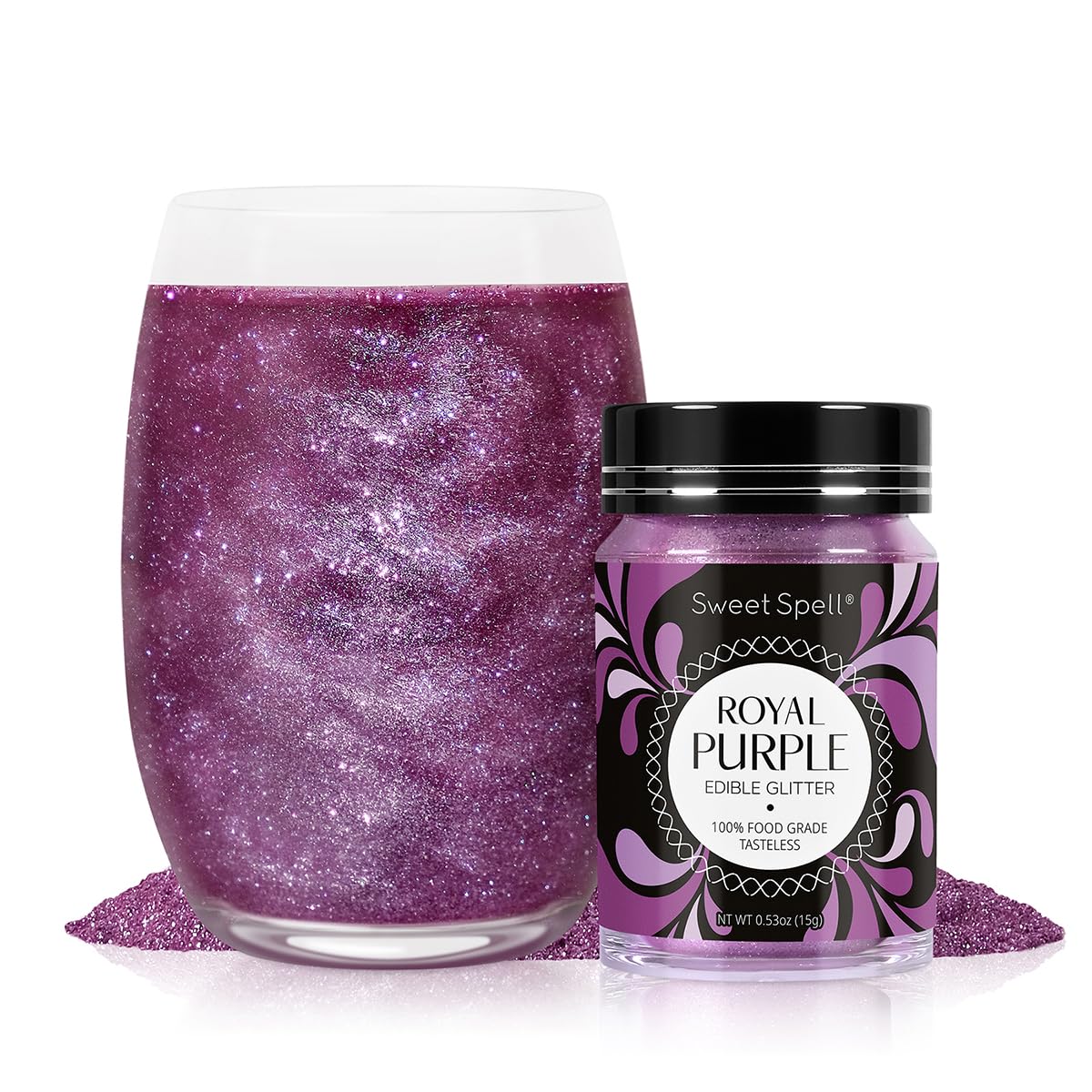 Sweet Spell Purpurina comestible (0.53 oz)  Polvo brillante para bebidas, pasteles, cócteles, chispas, 100% comestible y de grado alimenticio,