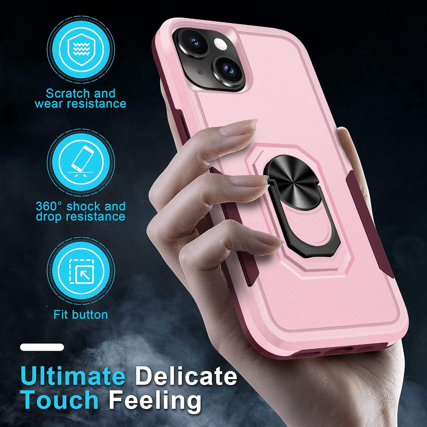 Janmitta Funda de metal con soporte para iPhone 14, con protector de pantalla de vidrio templado paquete de 2, resistente a prueba de golpes, funda