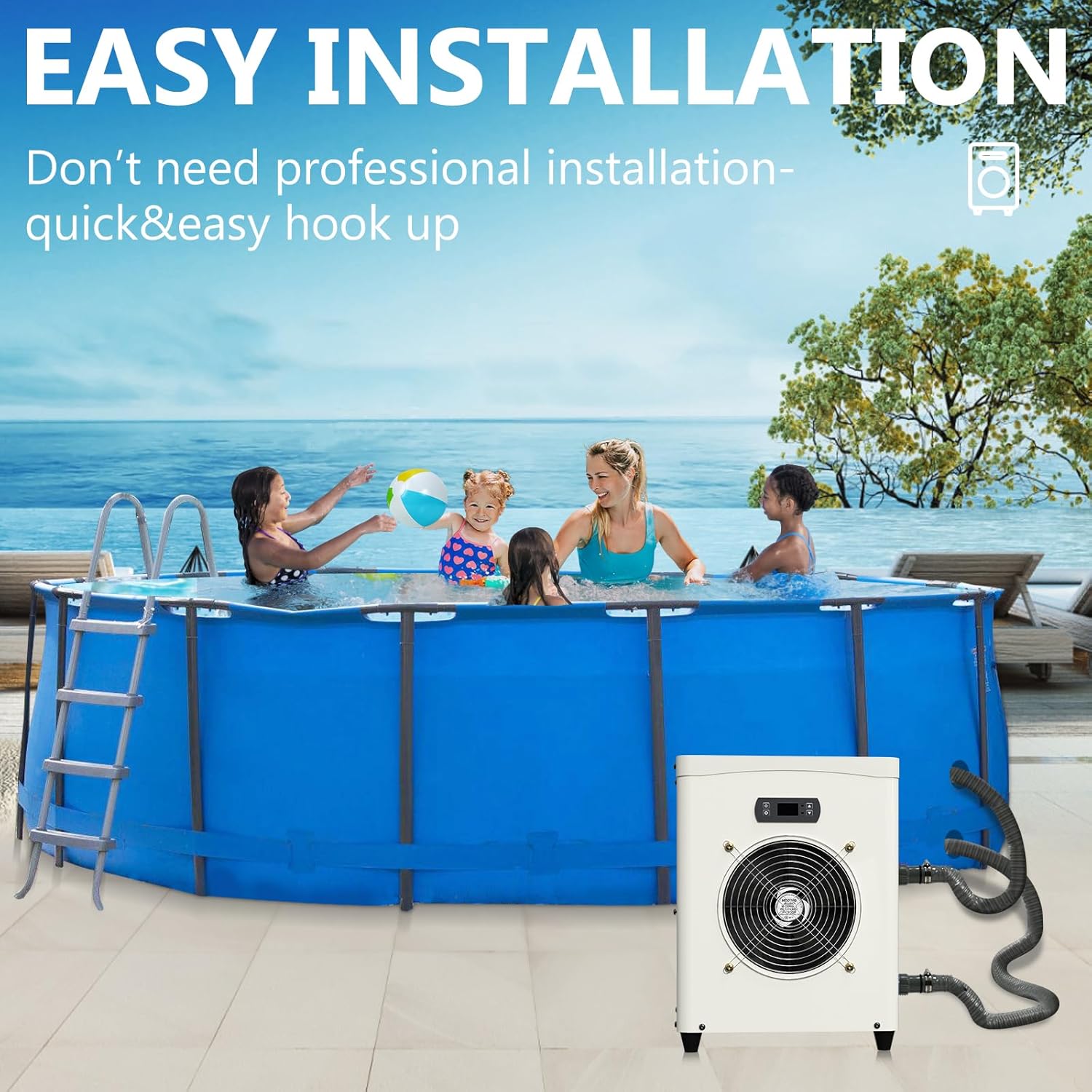 ABORON – Calentador de agua para piscinas sobre el suelo, bomba de calor de piscina, 14300 BTUh, hasta 2300 galones, 110V  120V60Hz