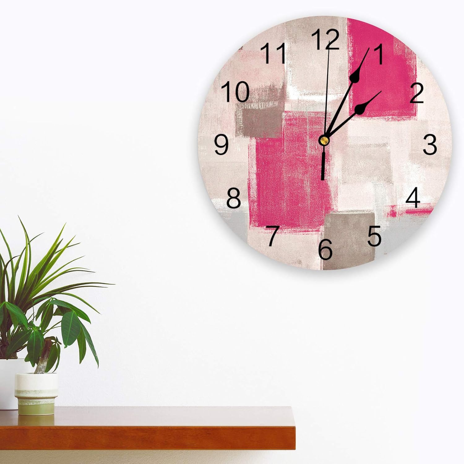 Reloj de pared de 10 pulgadas, silencioso, sin tictac, con graffiti rosa abstracto, redondo, decorativo, para sala de estar, dormitorio, cocina,
