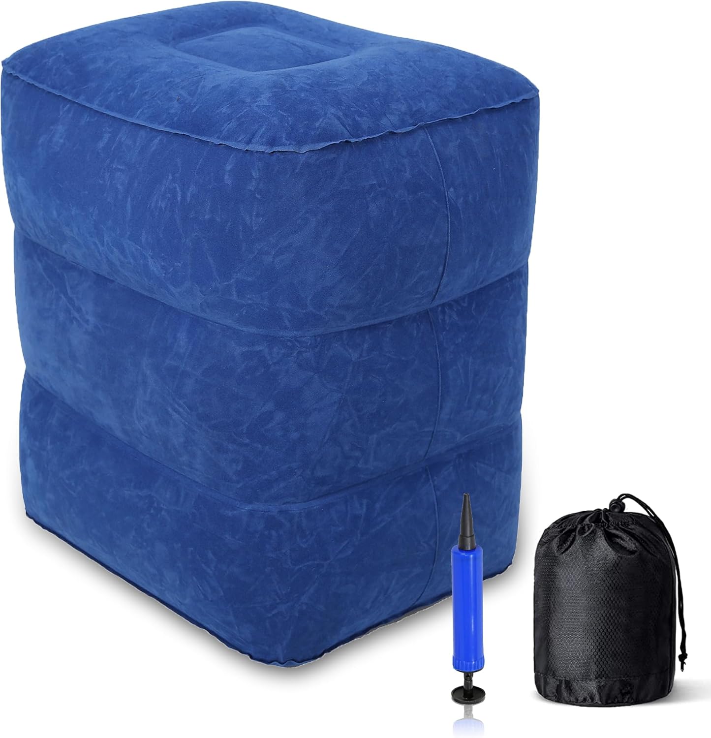 ENIE Paquete de 1 reposapiés inflable para viajes aéreos, ajustable de tres capas para avión de viaje con bomba de mano, cama inflable ajustable
