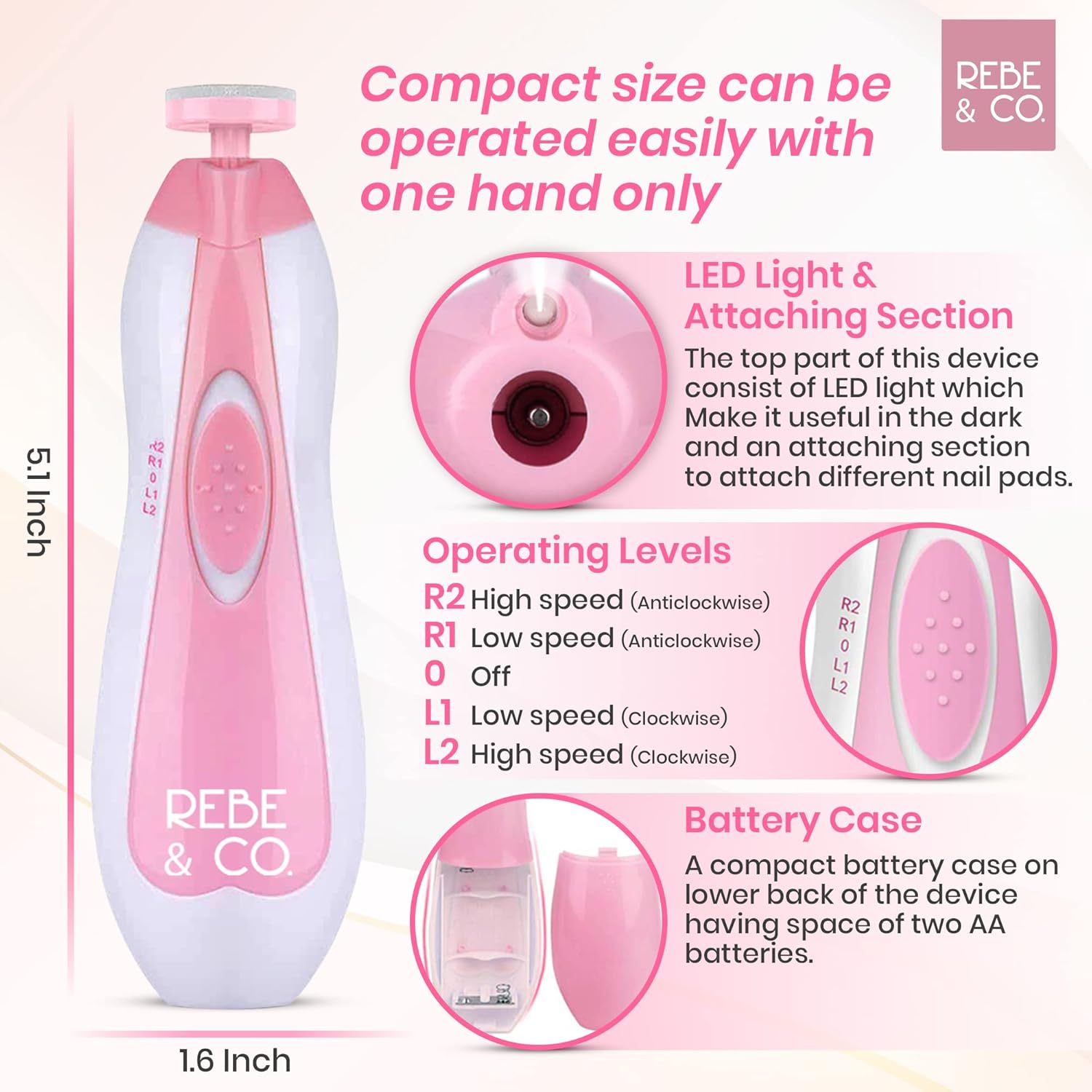 Electric Baby Nail File Trimmer with Light LED, for Newborn Toddler Kids or Adults, Essential and Safe Nail Clippers, Includes case and Different