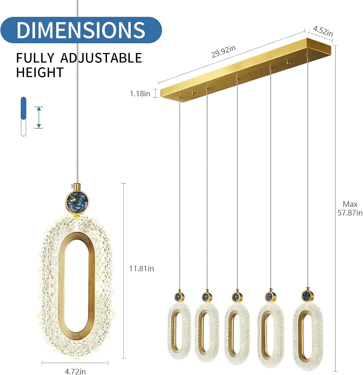 Iluminación colgante para isla de cocina, luces LED regulables, modernas, doradas, para comedor, sala de estar, dormitorio, pasillo, entrada,