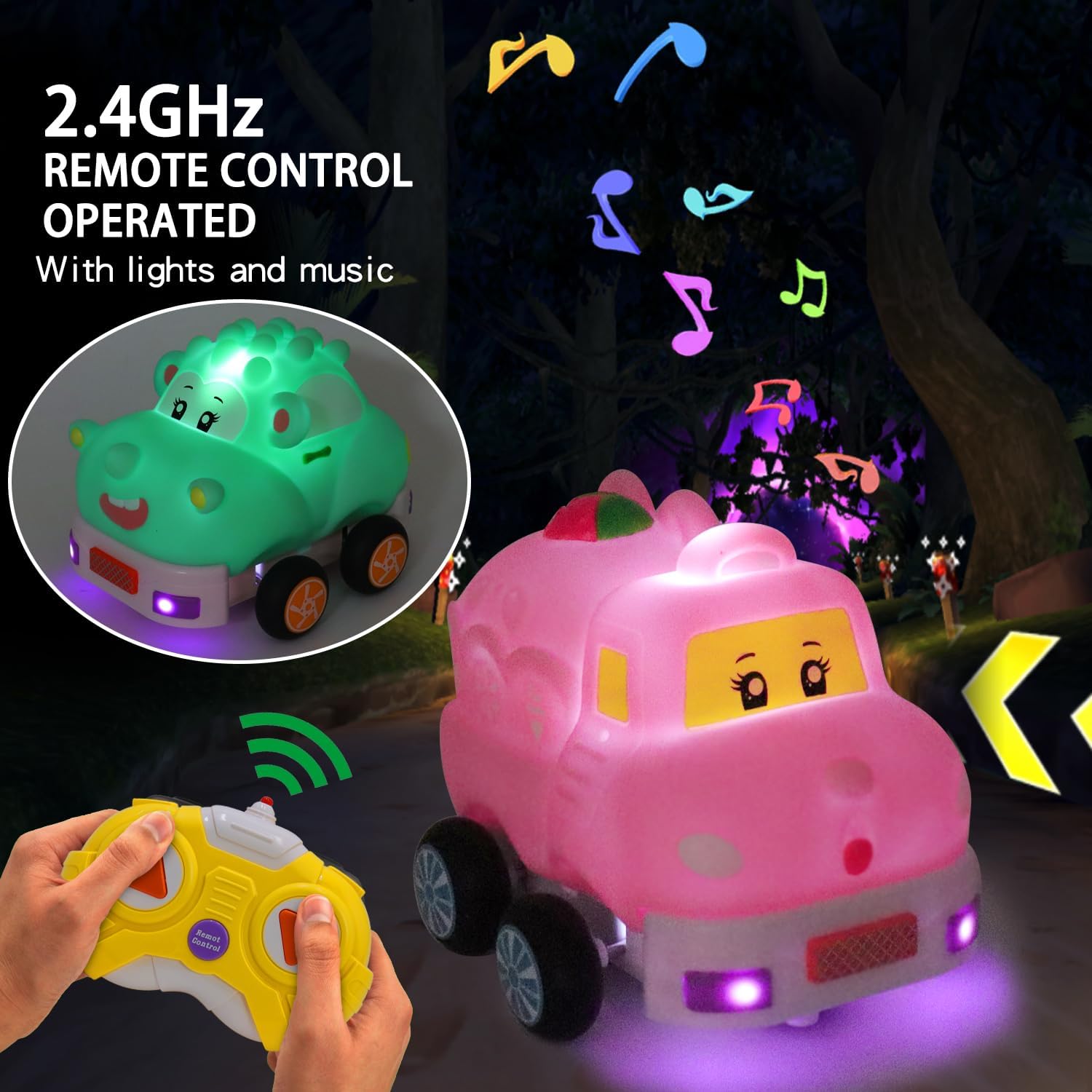 Juguetes para niñas a partir de 3 años de edad, autos a control remoto para niños pequeños, paquete de 2 autos RC de dibujos animados de 2.4GH con