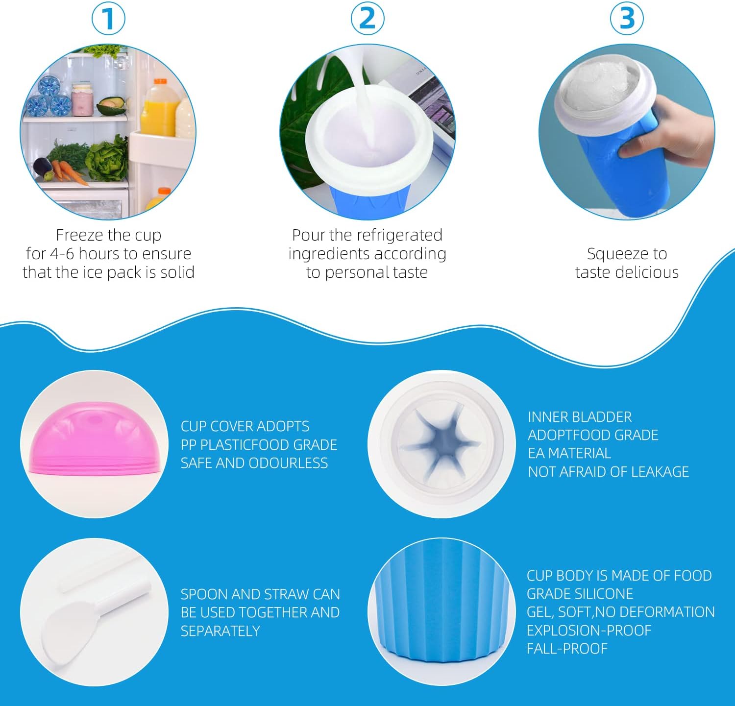 Upgrade 500ML Vaso para hacer granizados TIK TOK Frozen Magic Squeeze Cup  Batido de leche granizado de enfriamiento rápido para batidos de helado