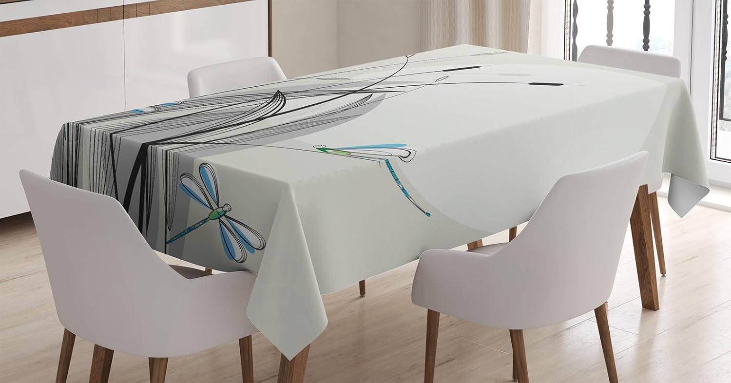 Ambesonne Mantel rectangular de libélula en flores y ramas que florecen con estampado de depredadores primaverales, para comedor y cocina, 52 x 70