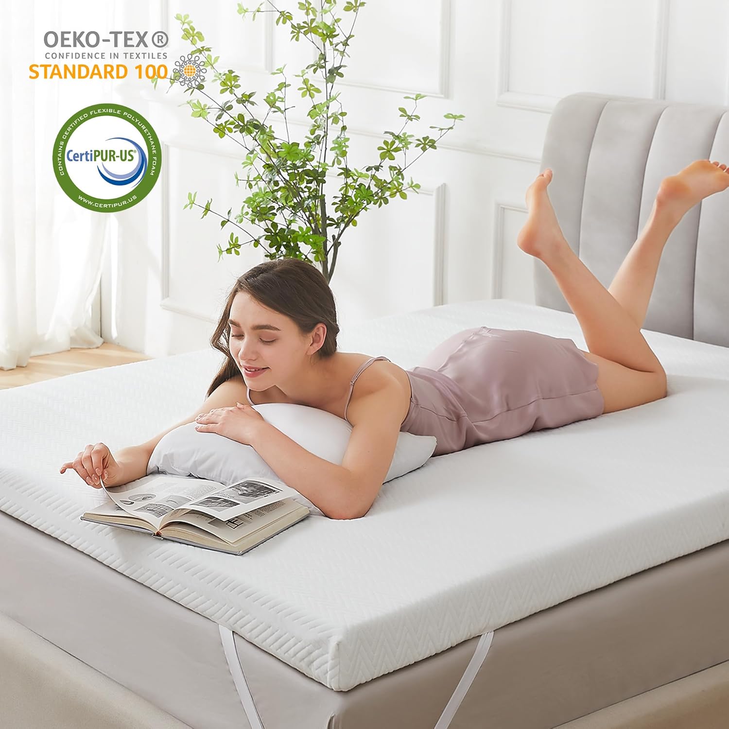 Homemate Cubrecolchón de espuma viscoelástica, tamaño individual XL, protector de colchón de enfriamiento de gel de 3 pulgadas, espuma de alta