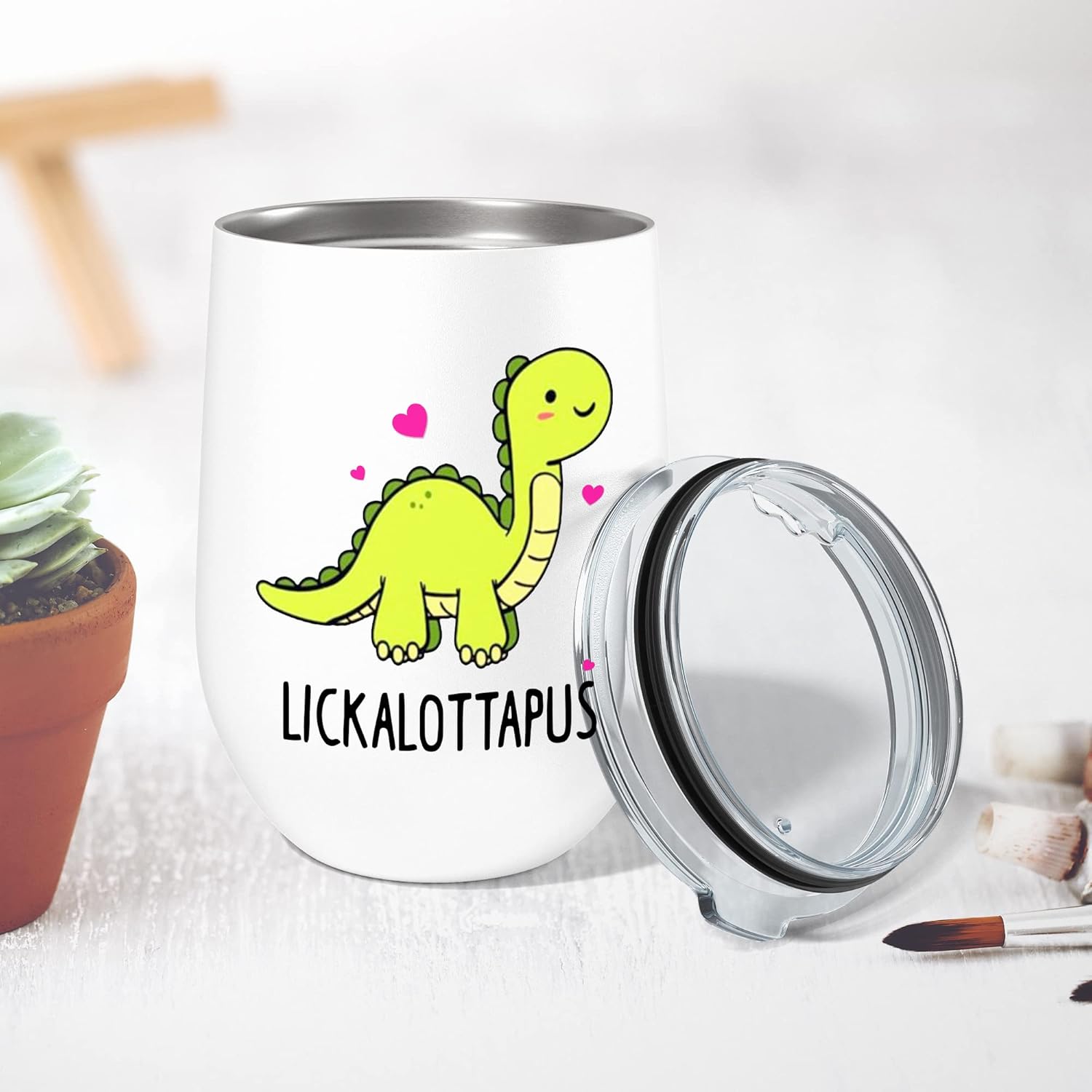 Regalo de San Valentín para Lesbianas Taza Lickalottapus Lesbiann Lgbt Mismo Sexo Lesbianas Vaso de vino de viaje Copa de vino de 12 oz