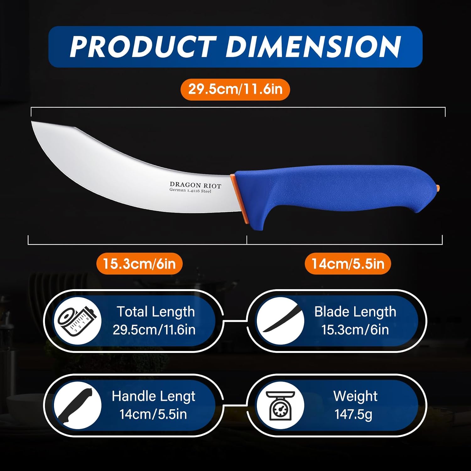 DRAGON RIOT Cuchillo de desollar de 6 pulgadas, cuchillo de desollar carne para cortar carne, cuchillo de procesamiento de carnicero de carne de