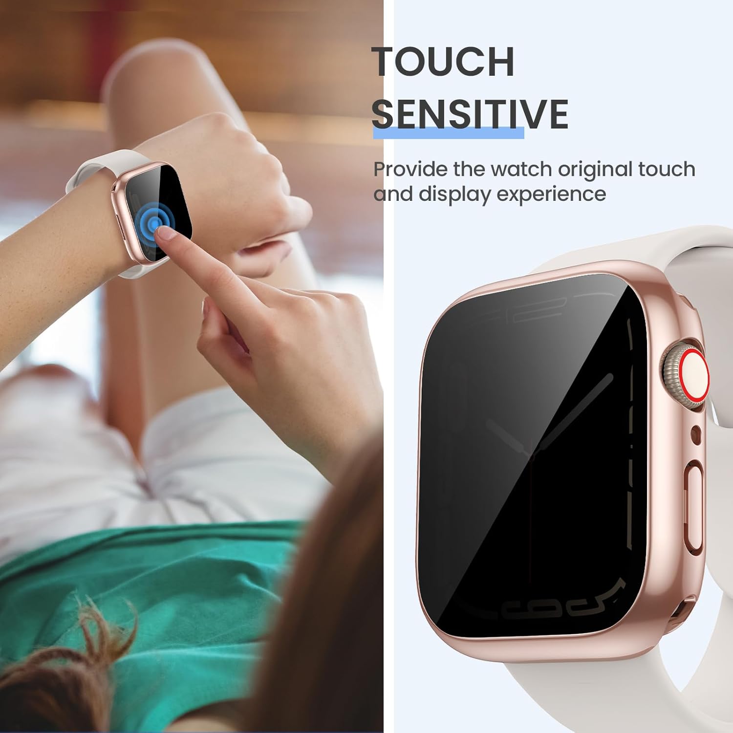 Tensea Funda protectora de pantalla impermeable para Apple Watch (2 en 1) para Apple Watch, serie SE 6, 5, 4, 1.575 pulgadas, iWatch PC, película de
