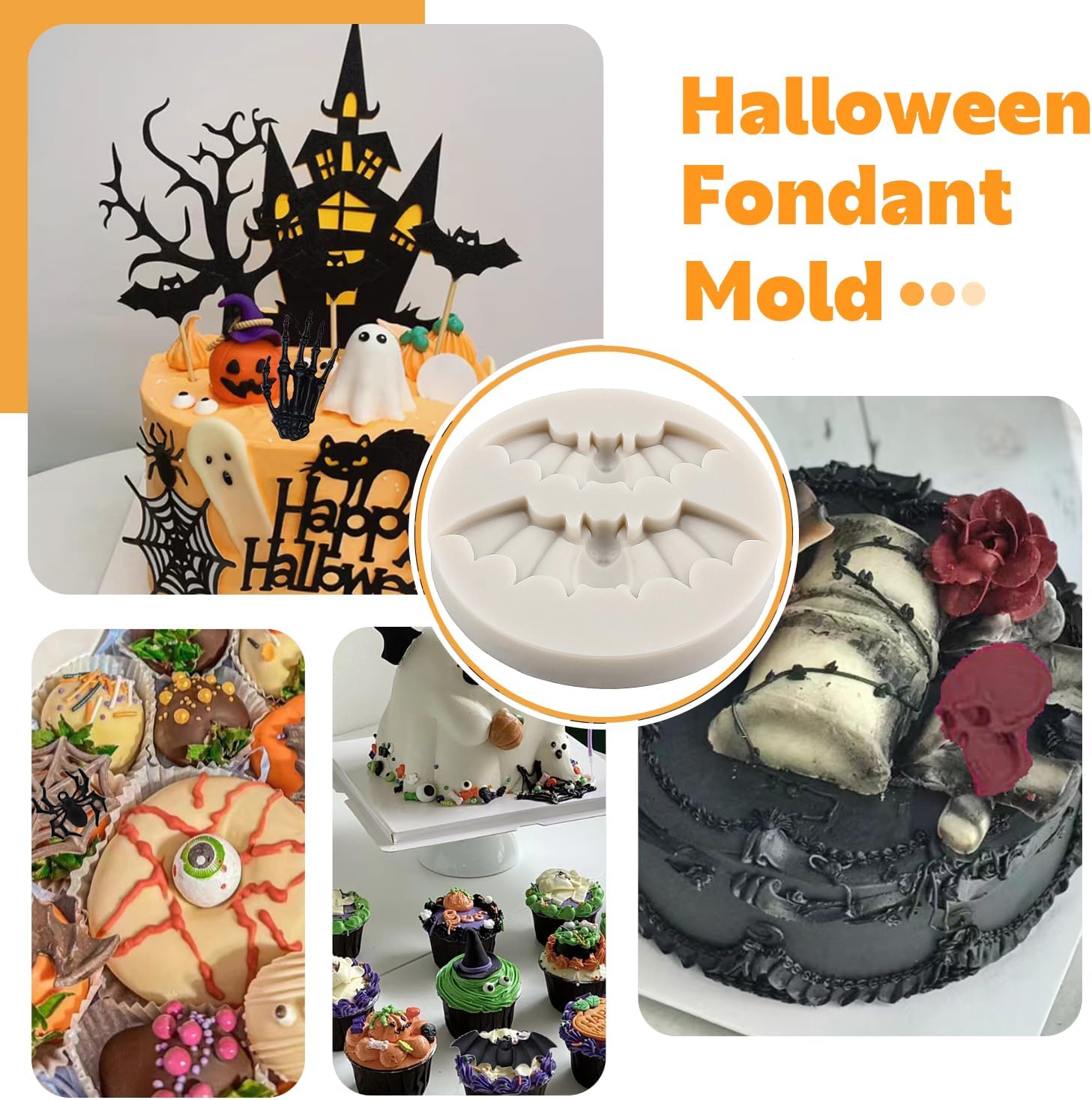 Molde de silicona de Halloween para pastel de calabaza, molde de silicona para pastel, calavera, murciélago, fantasma, bruja, caramelo, molde para