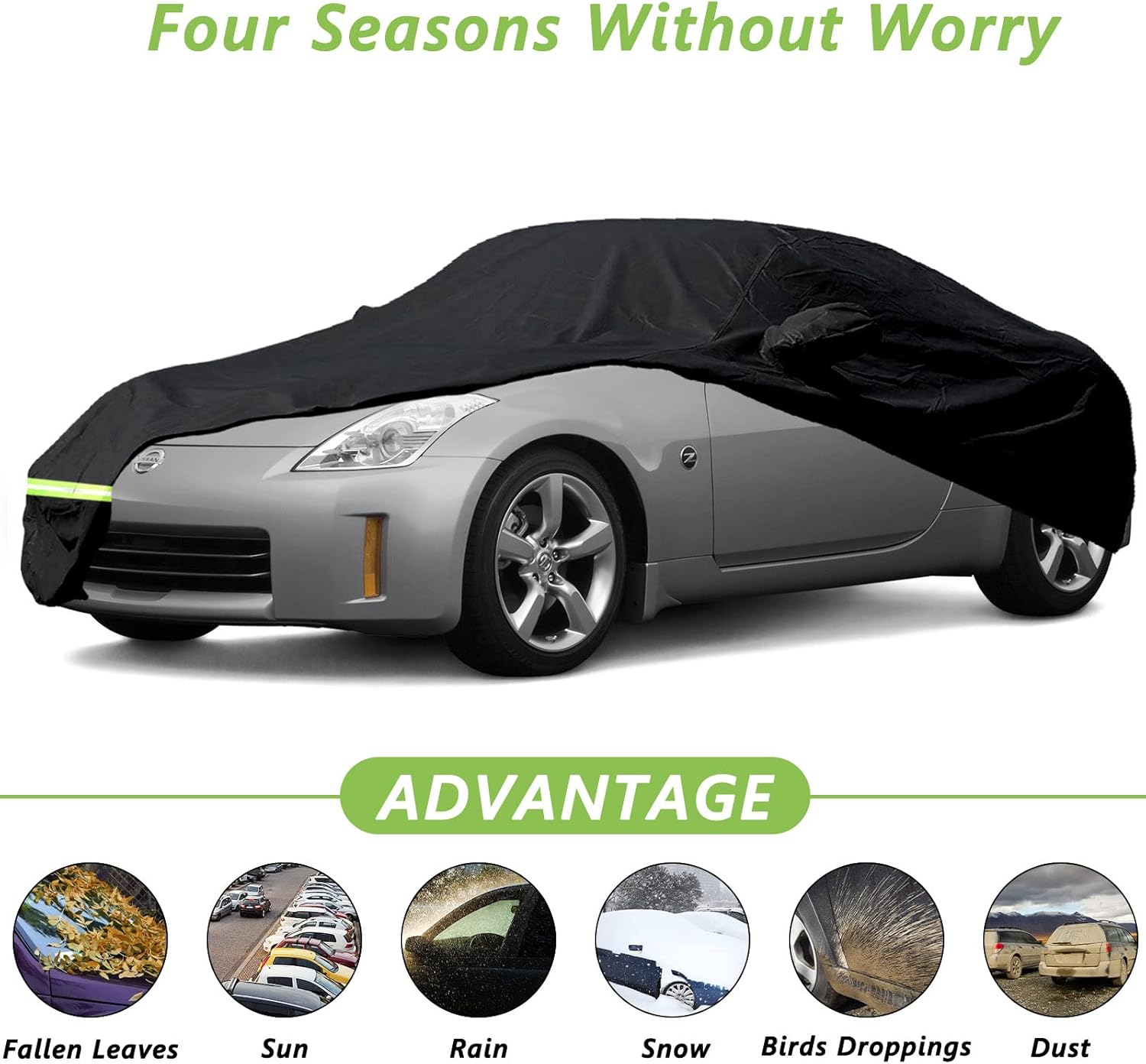 YIXIN Fundas impermeables para coche Nissan 350Z 2003-2009, cubiertas 190T, ajuste al cliente, correa 100% resistente al viento y cremallera de