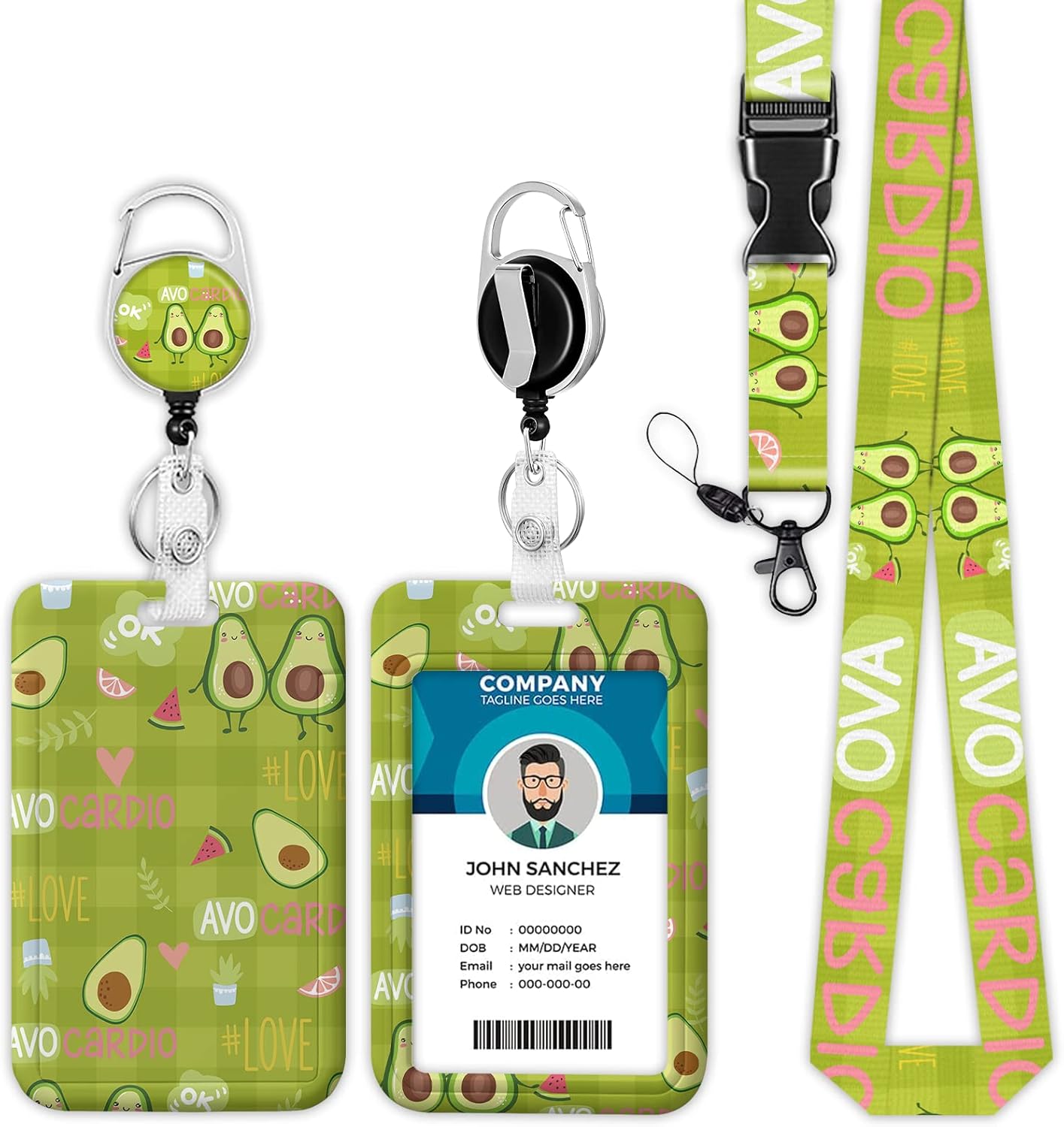 Soporte para tarjetas de identificación con cordón, bonitos cordones de aguacate para insignias de identificación, soporte retráctil para tarjetas