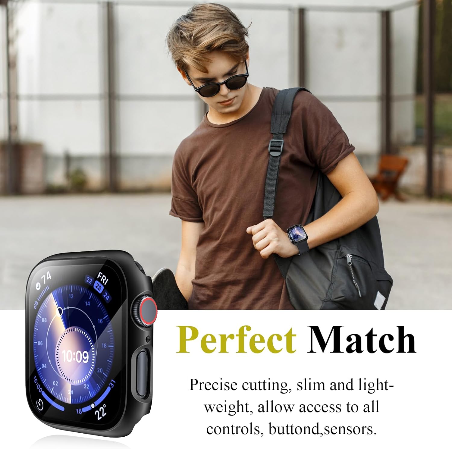 EWUONU – Funda para Apple Watch Series 9, protector de pantalla de 1.614 pulgadas (1.614 in), serie 8 y 7, carcasa rígida de policarbonato duro de