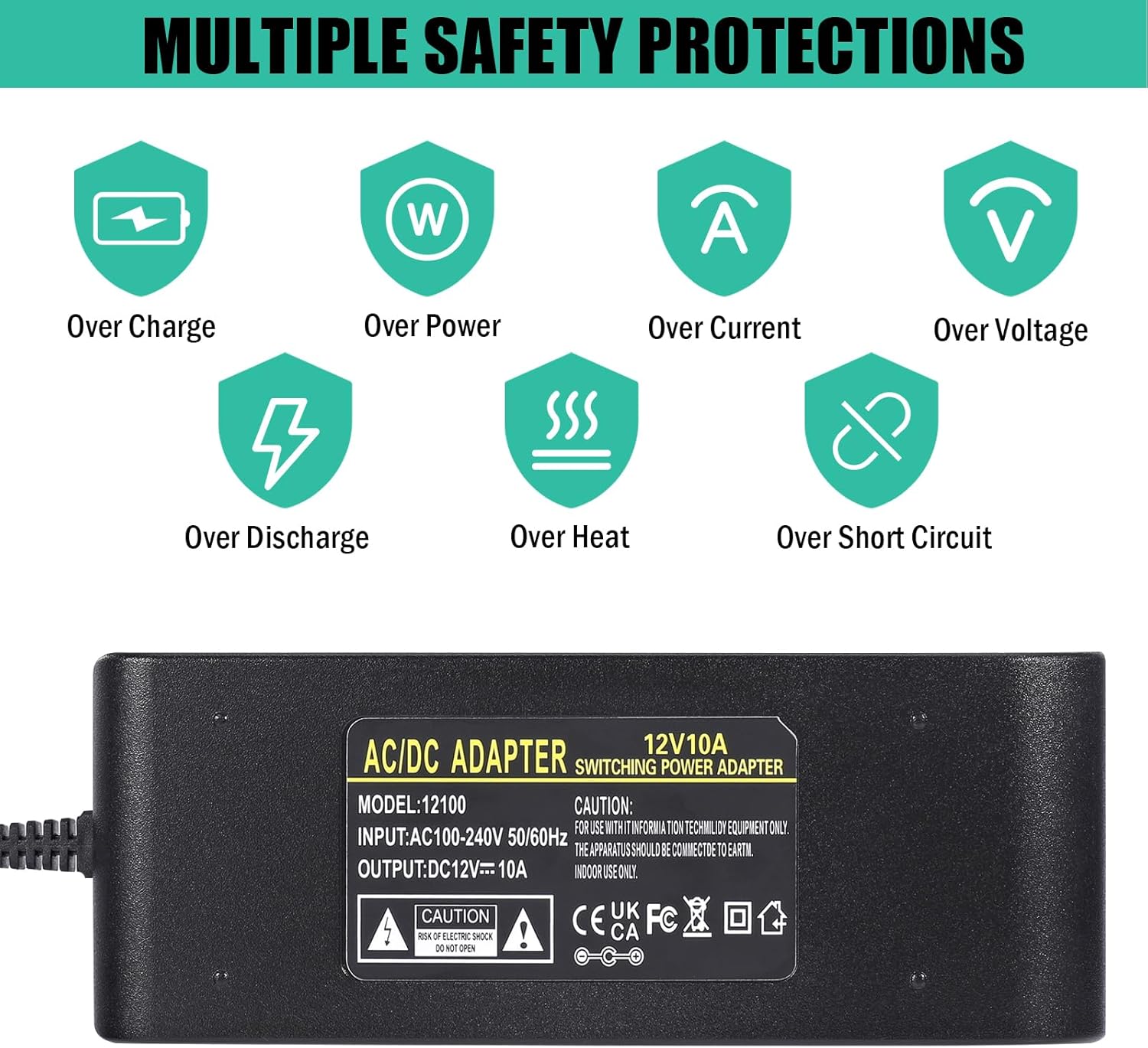 Adaptador de corriente de 12 V 10 A, convertidor de cargador de automóvil, enchufe de encendedor de cigarrillos de automóvil, adaptador de fuente de