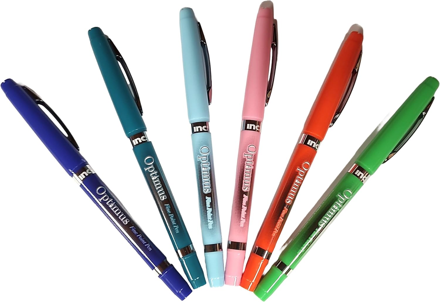 INC Optimus – Bolígrafo de punta fina, escritura suave y audaz (verde azulado, azul real, rosa pálido, azul claro, verde brillante, naranja)