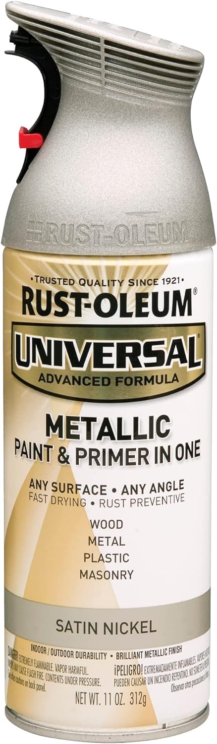 Rust-Oleum 249130 – Pintura metálica en aerosol universal para todas las superficies, 11 oz, níquel satinado