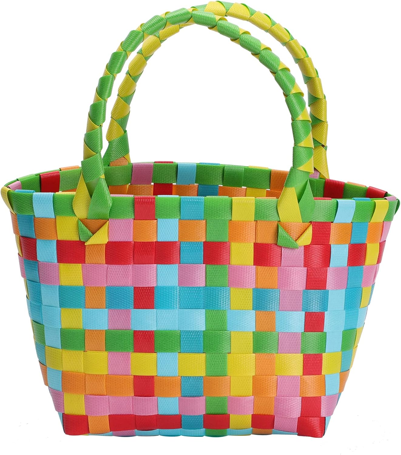 Cabilock Cesta de almacenamiento tejida a mano, bolsa de playa colorida para verano, bolsa de compras de alimentos, bolsa de soporte para aperitivos