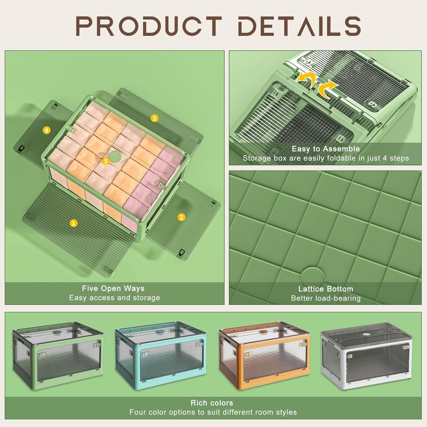 Contenedores de almacenamiento plegables con ruedas, organizadores apilables de plástico para armario, color naranja, 9.5 galones, 2 unidades, cajas