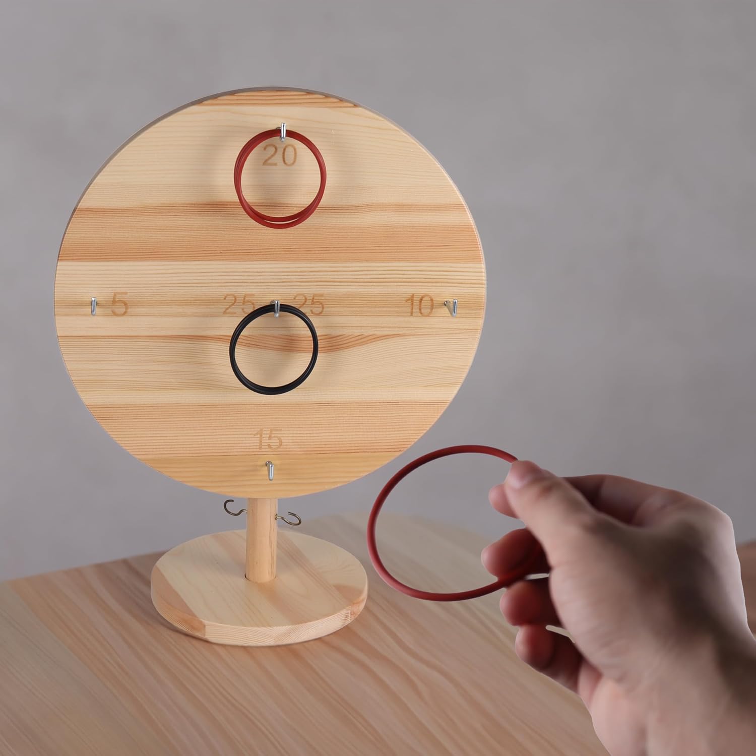 (1 unidad) Juego de lanzamiento de anillos 3 en 1, juego de gancho y anillo de madera natural para adultos, juego de anillo grande en interiores,