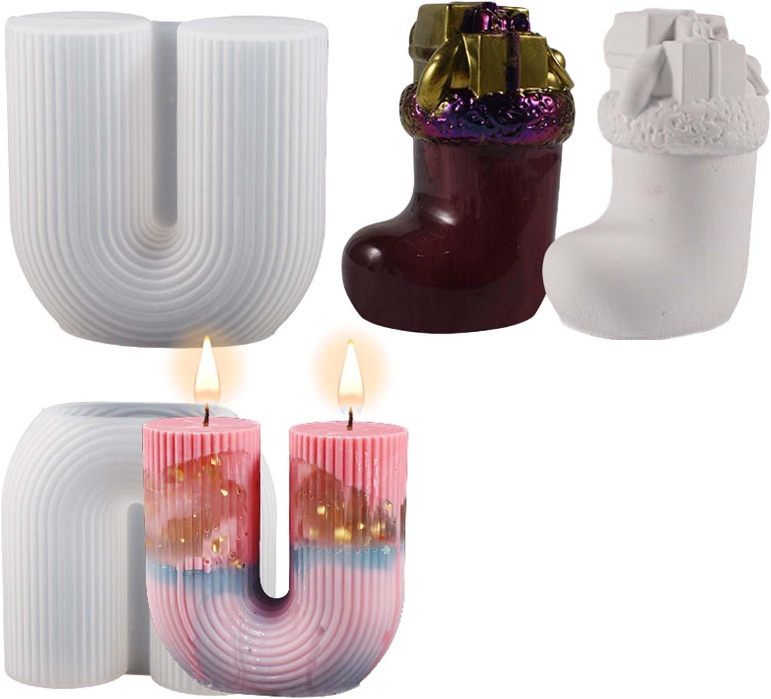 Paquete de 2 moldes de Navidad para calcetines de Papá Noel, molde de resina para hacer resina, moldes de silicona para velas para decorar el hogar,