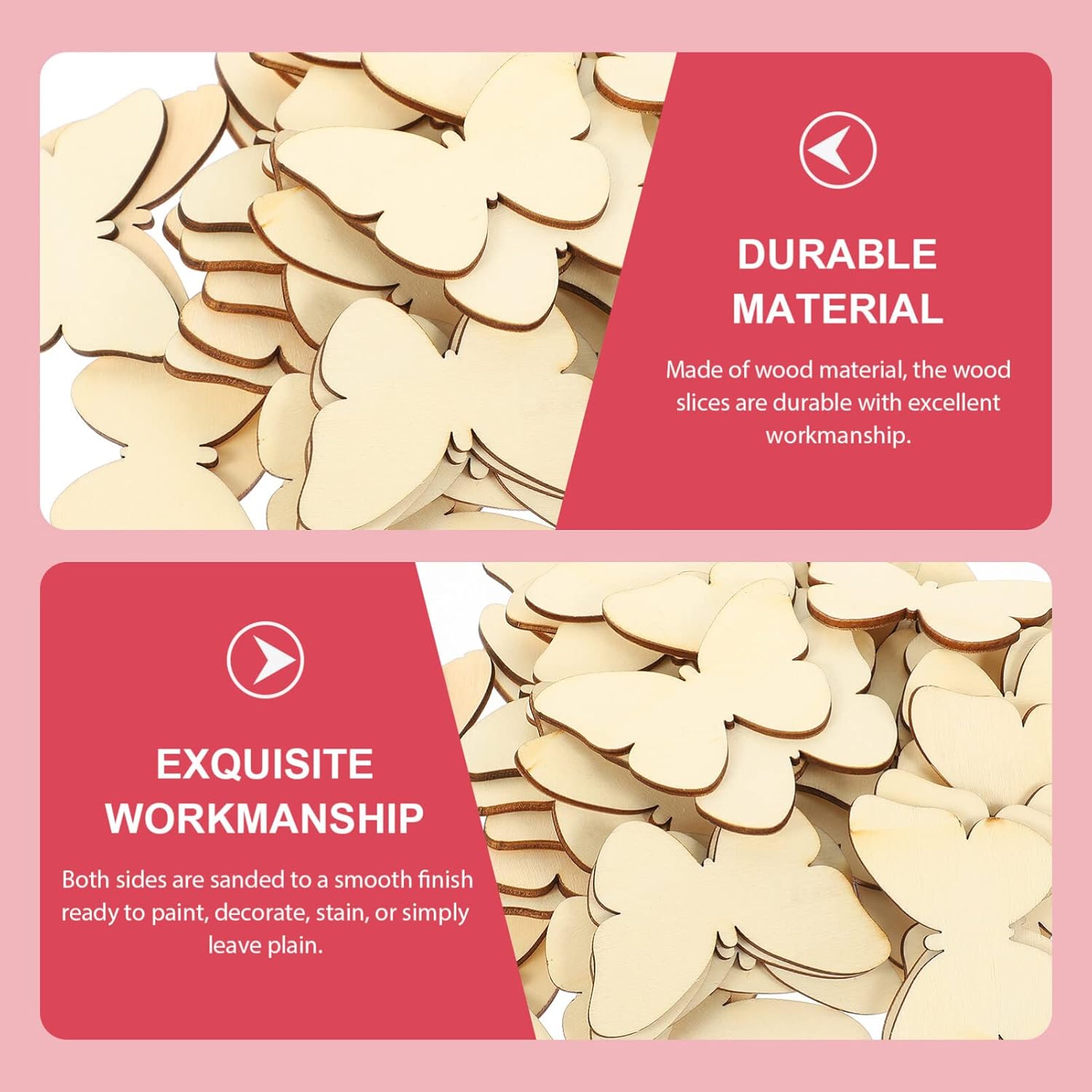 50 piezas de mariposas para adultos, madera natural en blanco en blanco con forma de mariposa, recortes para manualidades, boda, decoración del