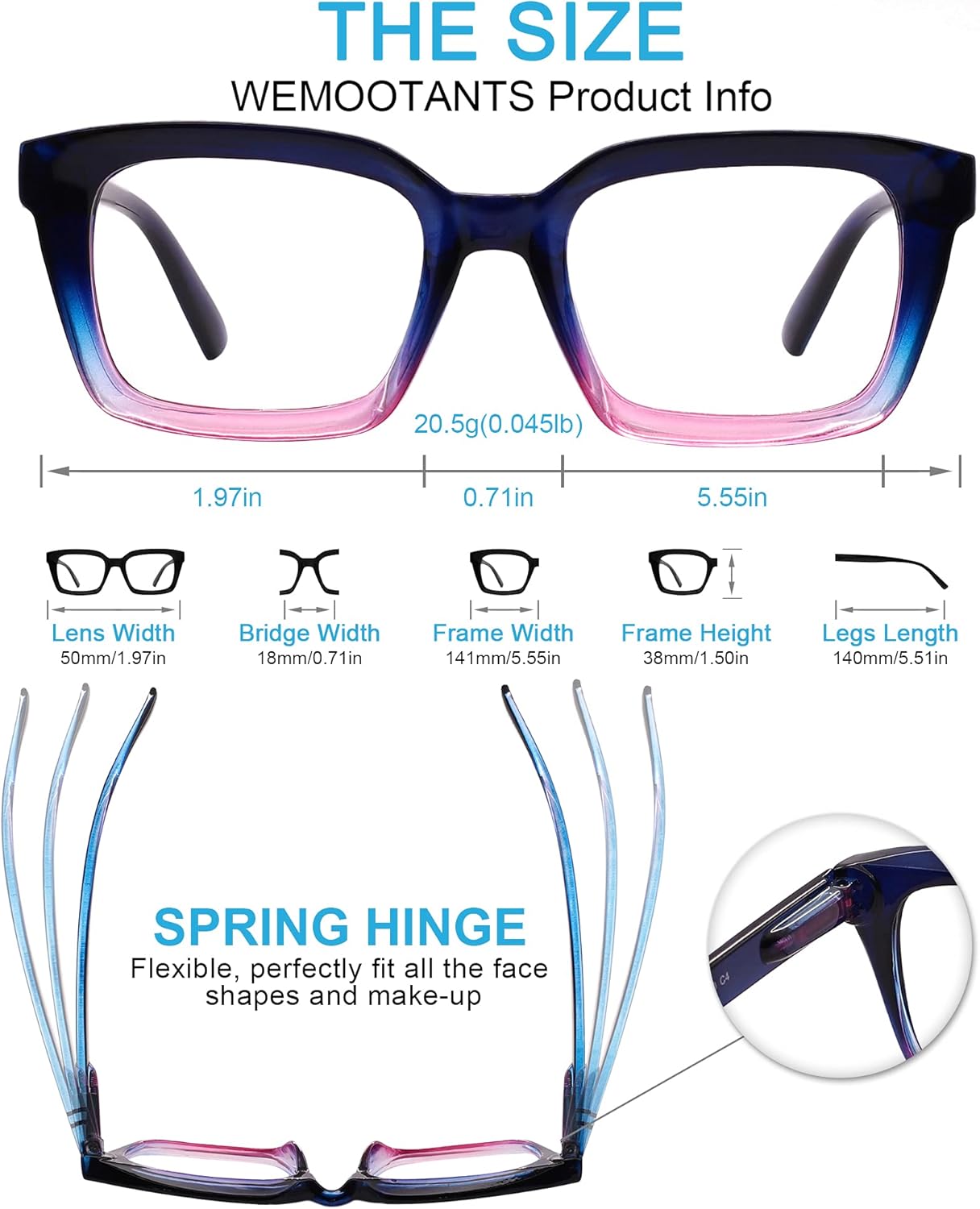 Lentes de lectura con bloqueo de luz azul, para hombres y mujeres, grandes cuadrados, para lectores 1.0, 1.25, 1.5, 1.75, 2.0 a 6.0