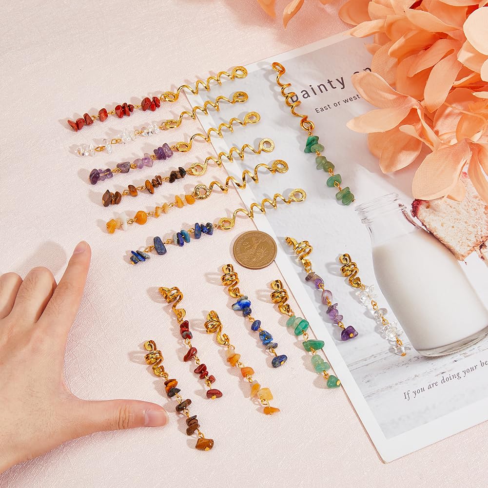 SUPERFINDINGS Pinza para el cabello, 14 piezas de 7 colores trenzas, joyería para el cabello con colgante de piedra natural, joyería de cristal en