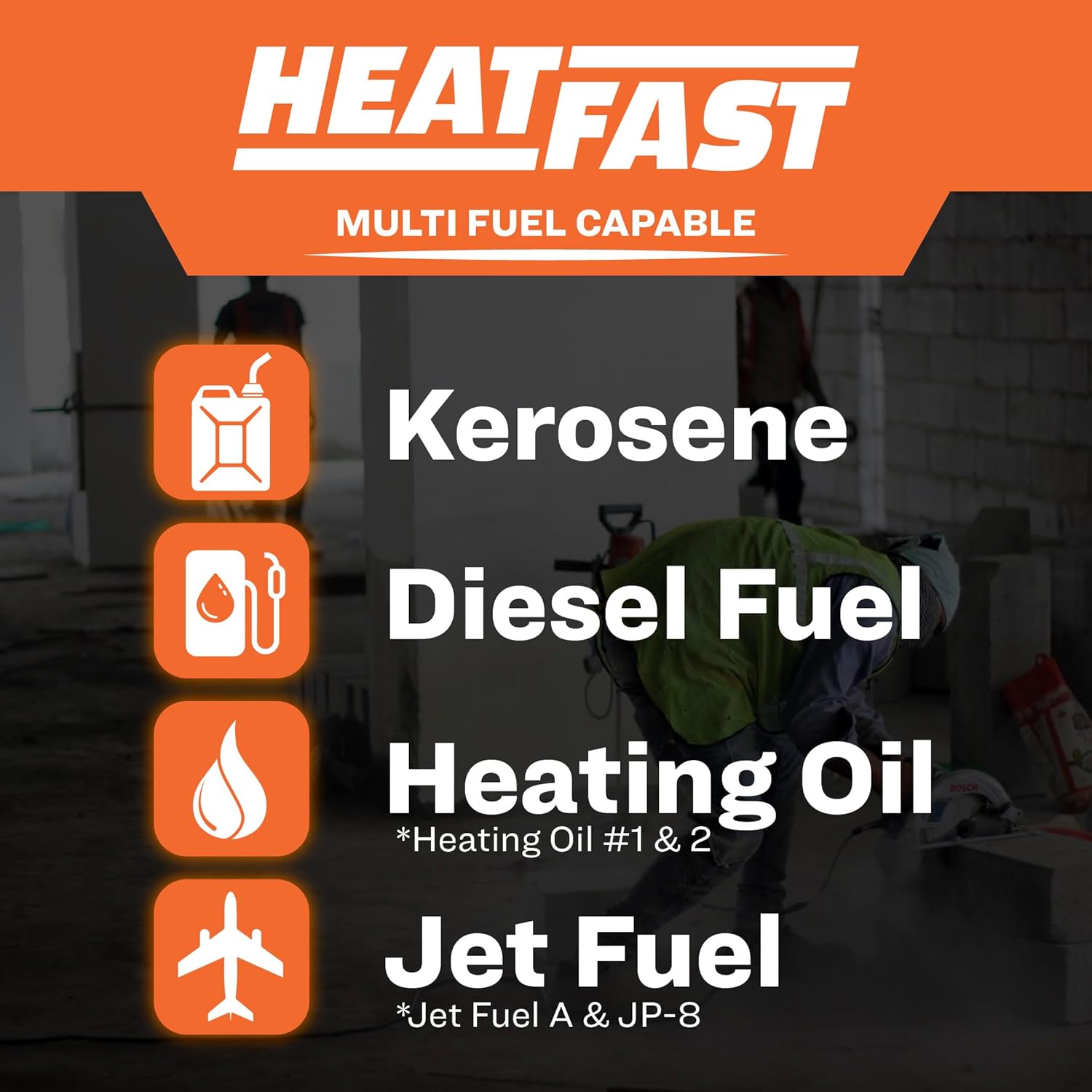 HeatFast HF175K Calentador de espacio portátil para el hogar, lugar de trabajo, sitio de construcción, queroseno de aire forzadosalamandra diésel