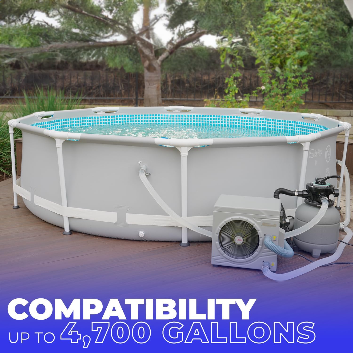 XtremepowerUS Bomba de calor de piscina de 14,500BTUhr – Calentador de piscina para piscinas sobre el suelo, hasta 4700 galones, intercambiador de