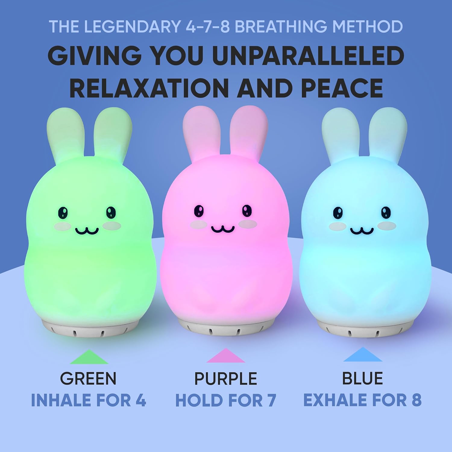 Mindfulness ‘Breathing Bunny’  4-7-8 Luz de respiración guiada de meditación visual  Dispositivo 3 en 1 con luz nocturna y máquina de ruido para