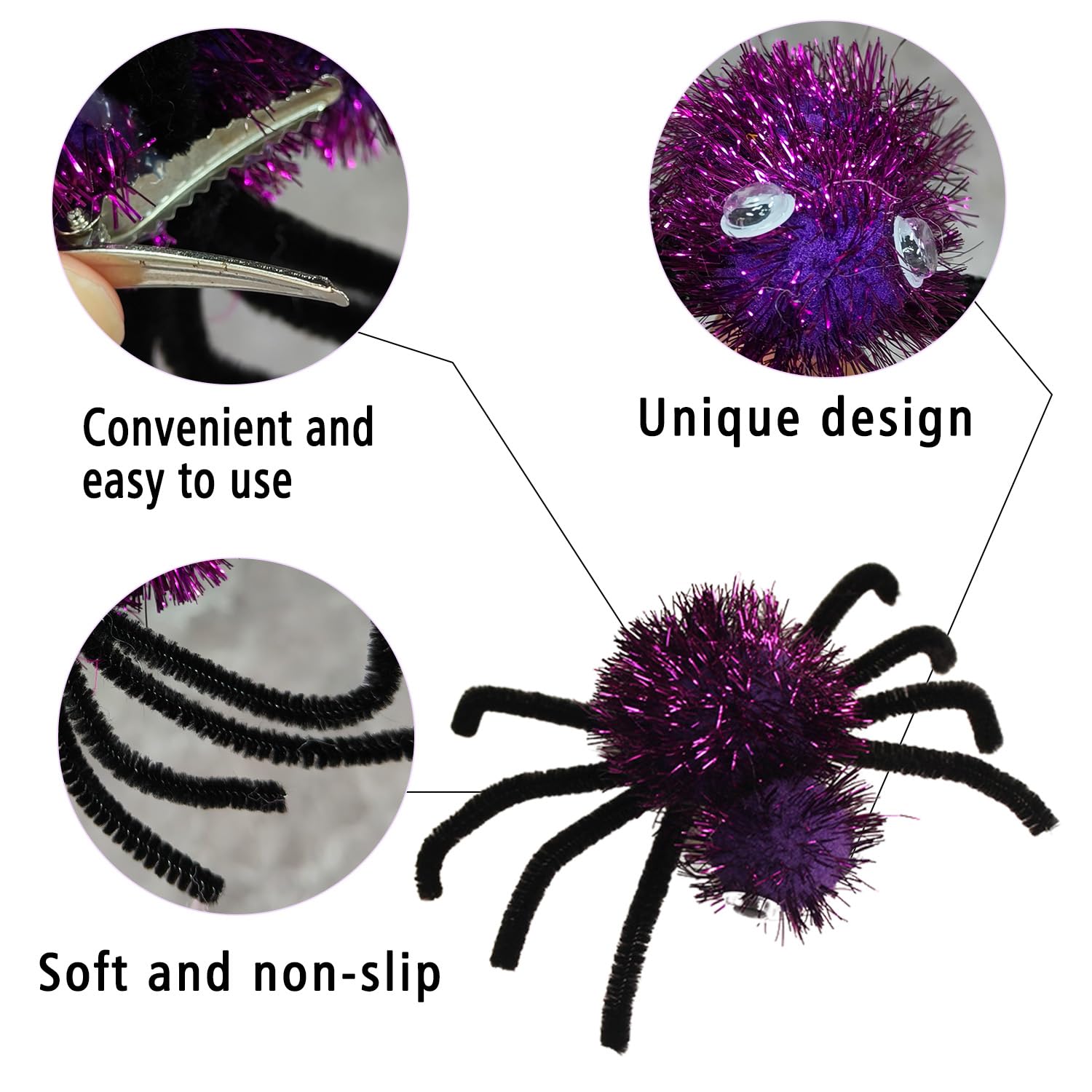 3 pinzas para el cabello de Halloween, pinzas para el pelo de araña, para fiesta de Halloween, cumpleaños, accesorios para el cabello, divertidos