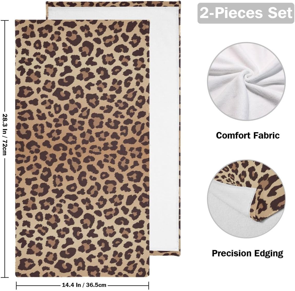 Juego de 2 toallas de mano con estampado de leopardo para baño, sin costuras, diseño de piel de animal salvaje, estampado de guepardo marrón, suave,