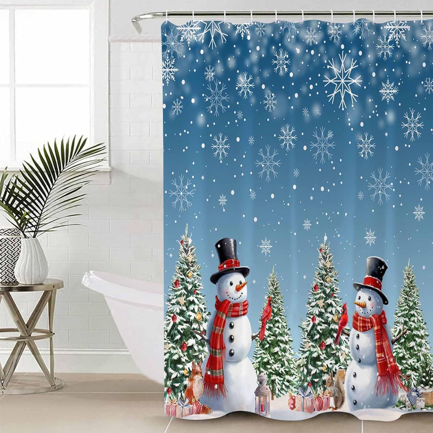 LBHAUSE Cortina de ducha de tela impermeable con diseño de muñeco de nieve de Navidad para decoración de baño, cortinas de baño de Navidad, bañeras,