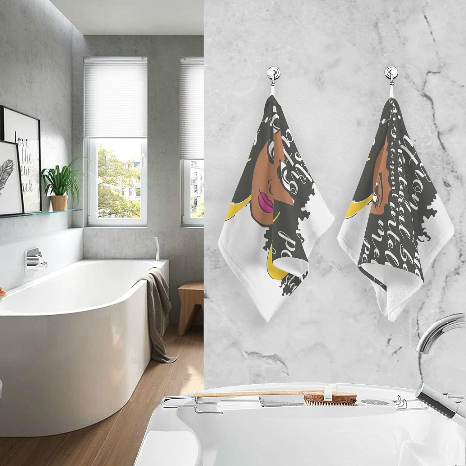 ALAZA Afro Girl – Toallas de mano afroamericanas para baño, 10% algodón, 2 toallas faciales de 16 x 28 pulgadas, absorbentes, suaves y agradables al