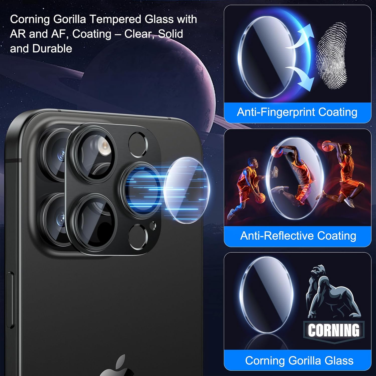 Esanik Paquete de 2 protectores de lente de cámara para iPhone 15 ProiPhone 15 Pro Max, carcasa de aleación de aluminio mate de metal mate, cubierta