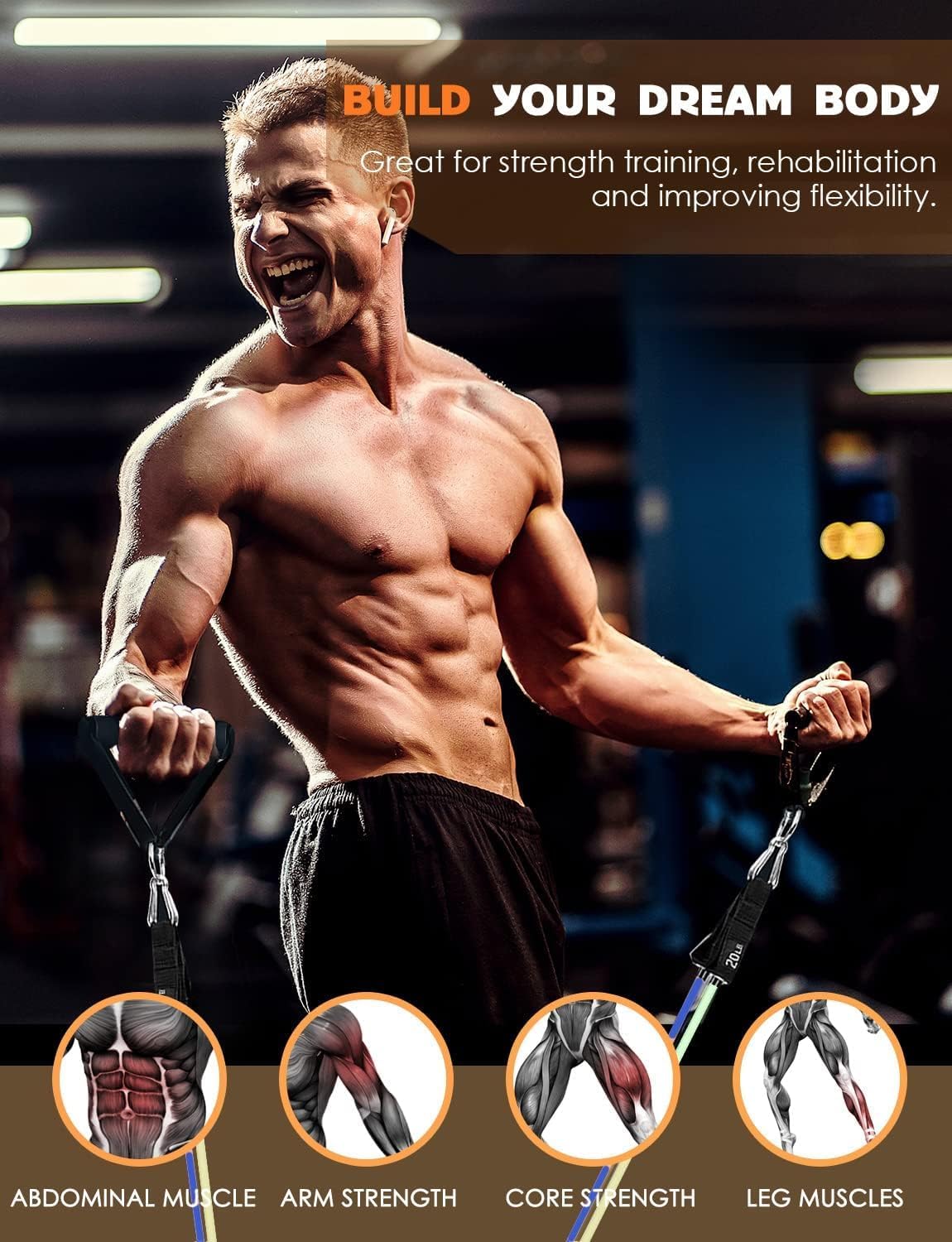 WHATAFIT Bandas de resistencia, bandas de ejercicio, bandas de resistencia para entrenamiento, bandas de entrenamiento con asas para hombres y