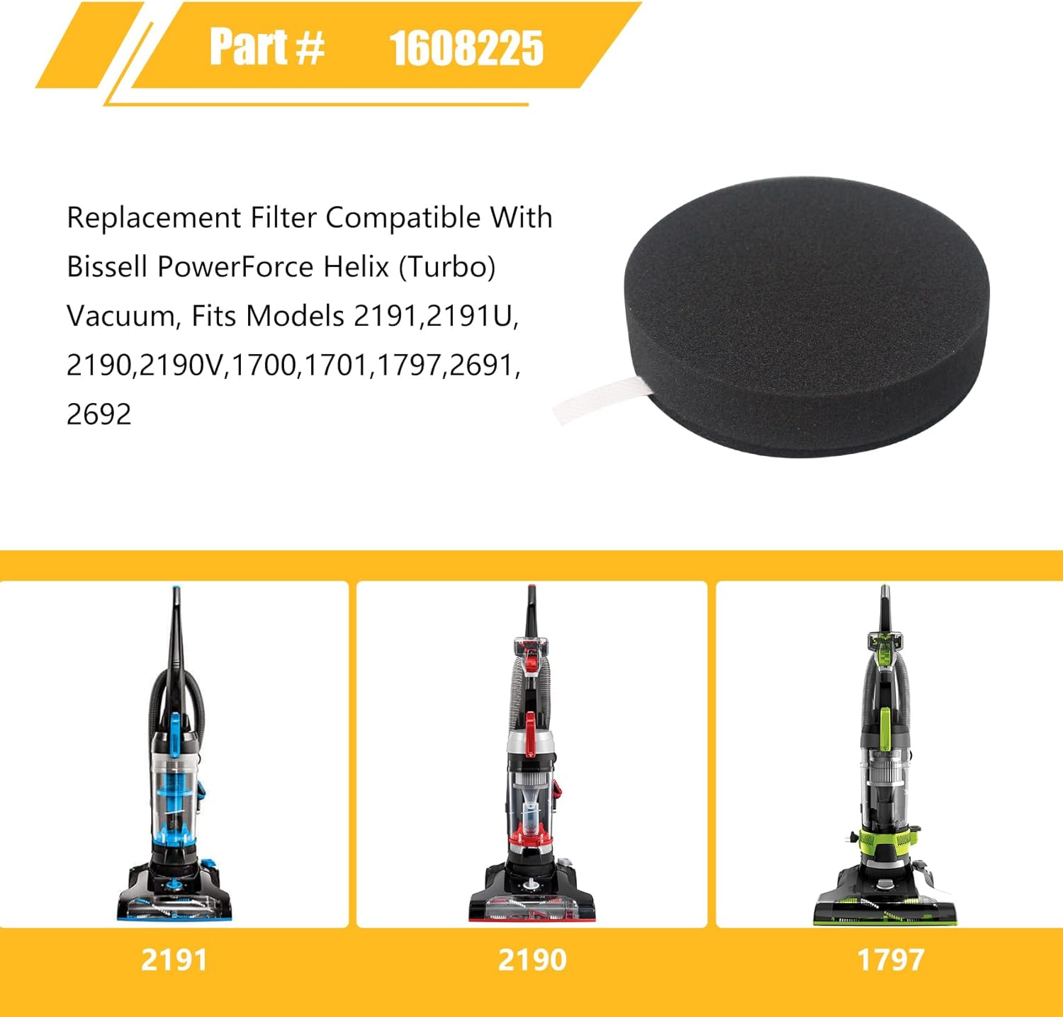 Ymimi Filtro de repuesto compatible con aspiradora Bissell PowerForce Helix (Turbo), compatible con los modelos 2191, 2191U, 2190, 2190V, 1700,
