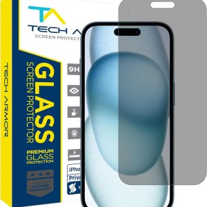 Tech Armor Protector de pantalla de privacidad para iPhone 15 de 6.1 pulgadas, vidrio templado balístico, antiespía, compatible con fundas, fácil Tech Armor Protector de pantalla de privacidad para iPhone 15 de 6.1 pulgadas, vidrio templado balístico, antiespía, compatible con fundas, fácil