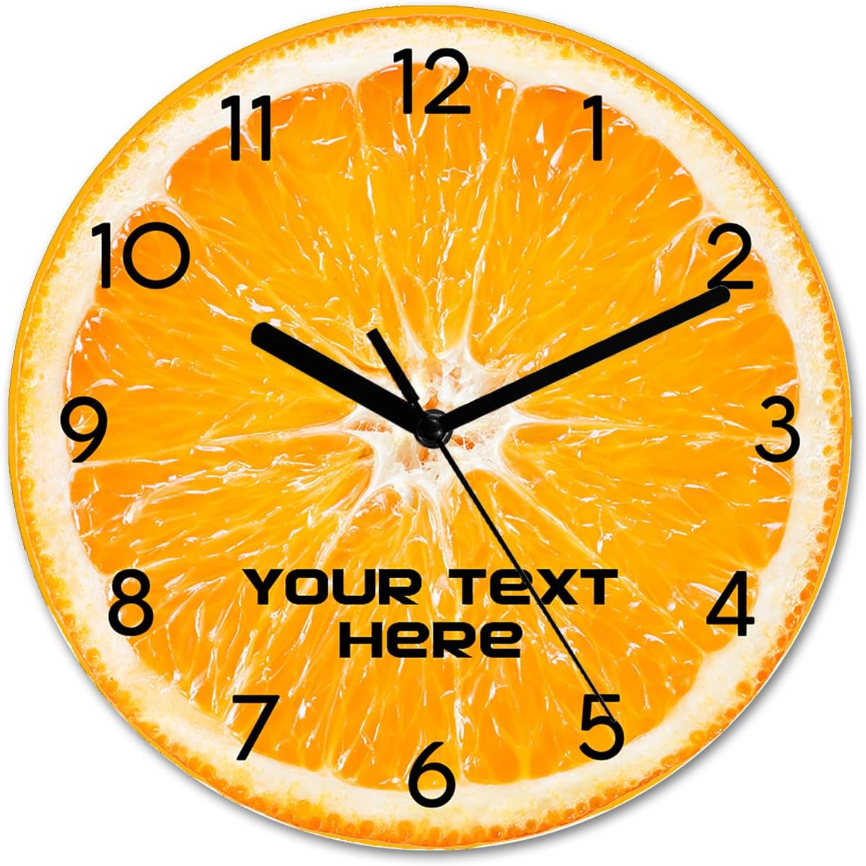 Reloj de pared redondo naranja personalizado, fácil de leer, analógico, rústico, funciona con pilas, silencioso, sin tictac, novedoso para cocina,