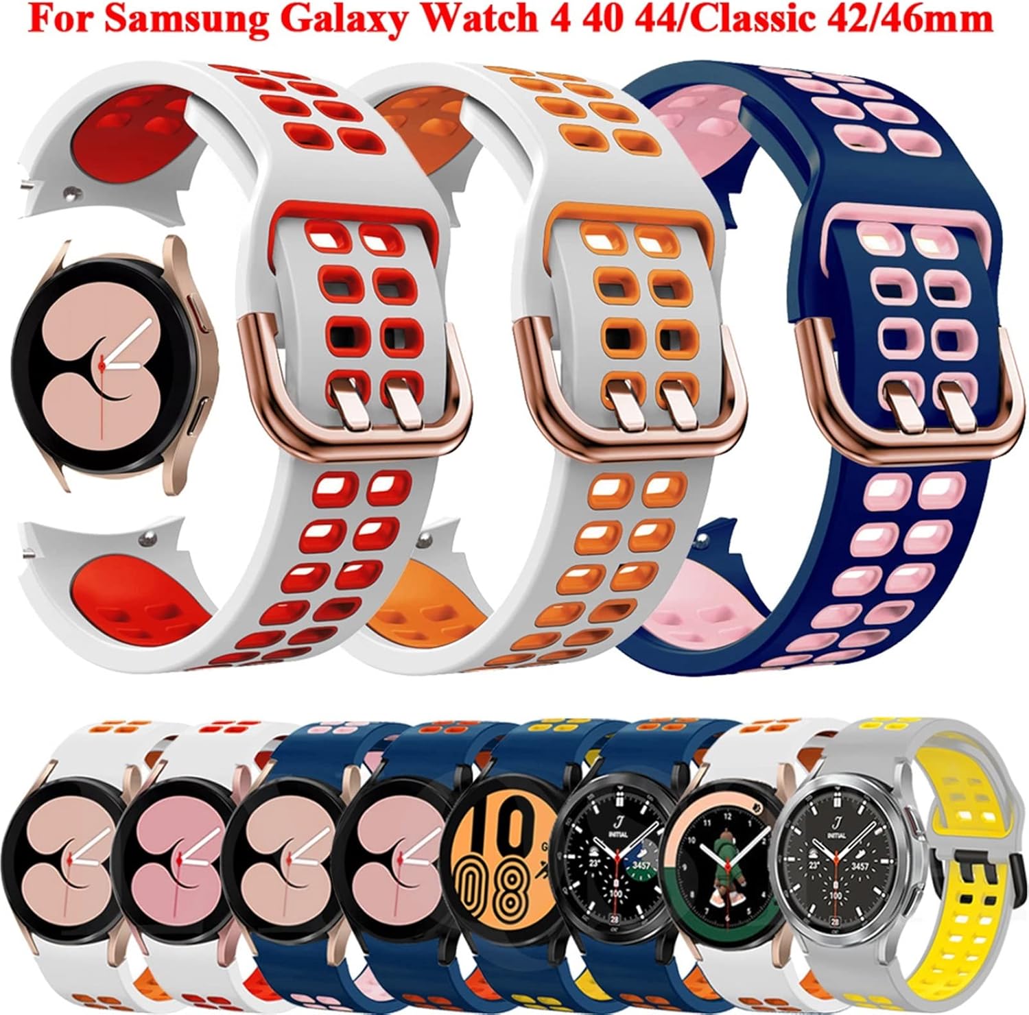 NEYENS Correa de silicona oficial de 0.787in para Samsung Galaxy Watch4 Classic 46 1.654in44 1.575in Smartwatch Ridge Sport Bracelet Correa de reloj