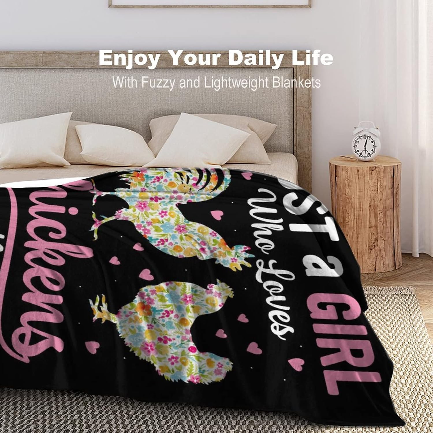 Manta de pollo personalizada con nombre, 40 x 30 pulgadas, bonita manta para niñas y mujeres, mantas suaves y peludas negras para regazo y silla