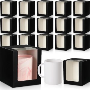 Yungyan Paquete de 50 tazas cajas de regalo, caja de embalaje de regalo transparente para espacios en blanco, tazas de café de sublimación, 11 Yungyan Paquete de 50 tazas cajas de regalo, caja de embalaje de regalo transparente para espacios en blanco, tazas de café de sublimación, 11